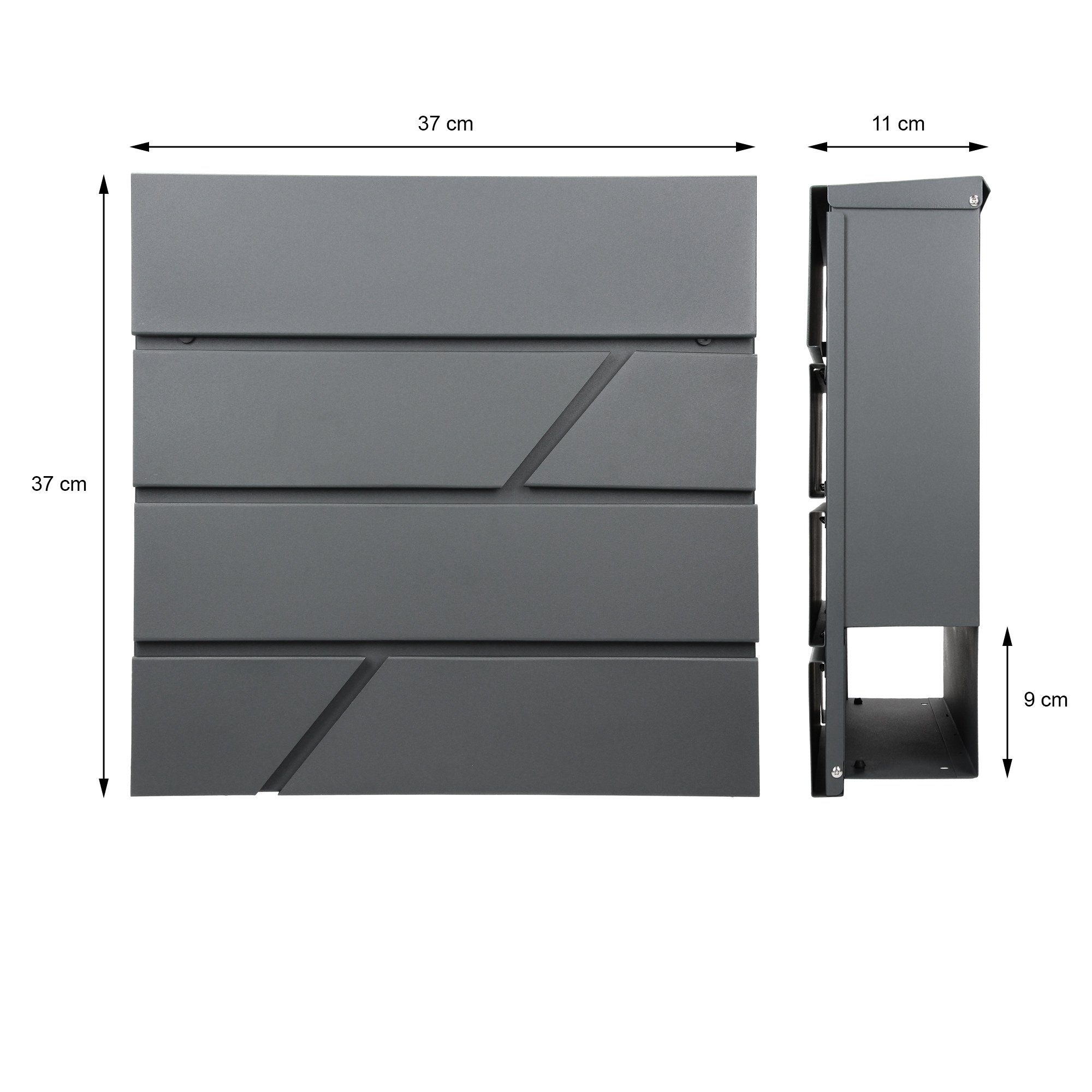 Wandbriefkasten mit ML-DESIGN 37x11x37cm Zeitungsfach Montagematerial Briefkasten 2 Designbriefkasten Mailbox, Anthrazit Schlüssel mit Postkasten Edelstahl Modern