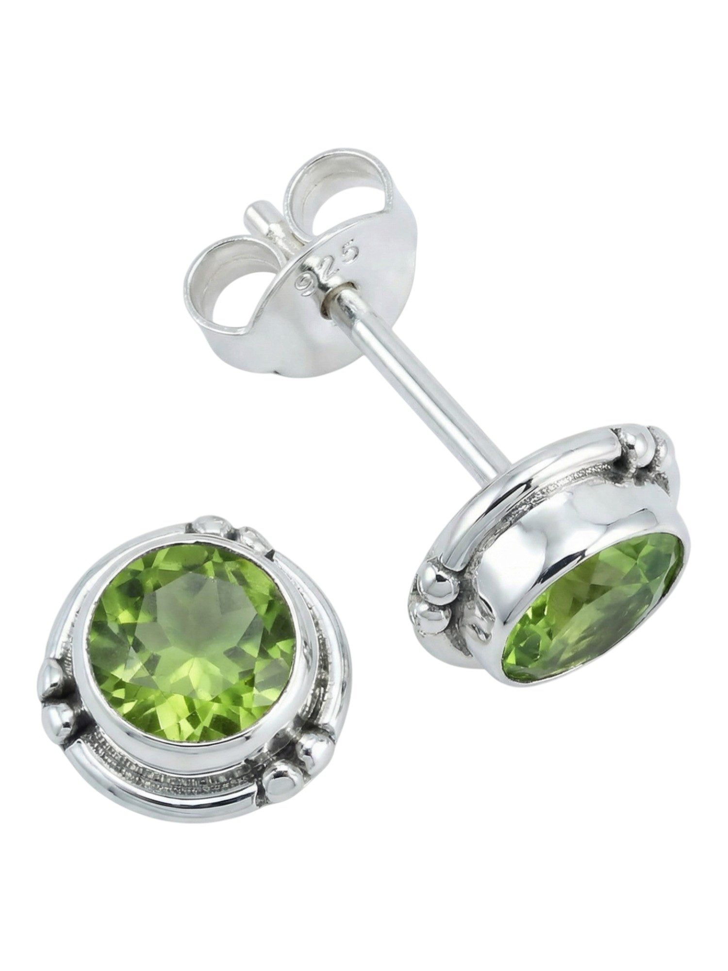 mantraroma Paar Ohrstecker LITANG aus 925 Silber mit Peridot (Paar, Paar Ohrringe mit Schmuckbeutel), 925 Sterling Silber Ohrringe für Damen