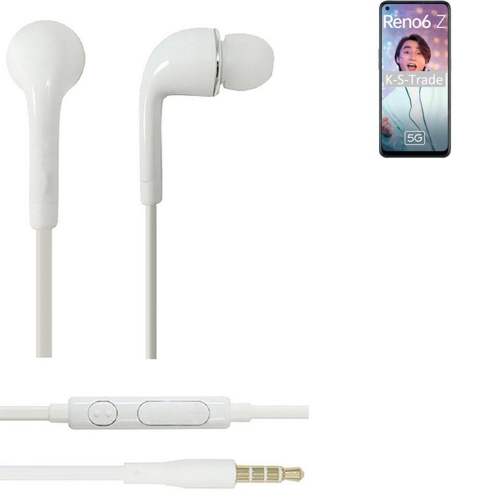K-S-Trade für Oppo Reno6 Z 5G In-Ear-Kopfhörer (Kopfhörer Headset mit Mikrofon u Lautstärkeregler weiß 3,5mm)
