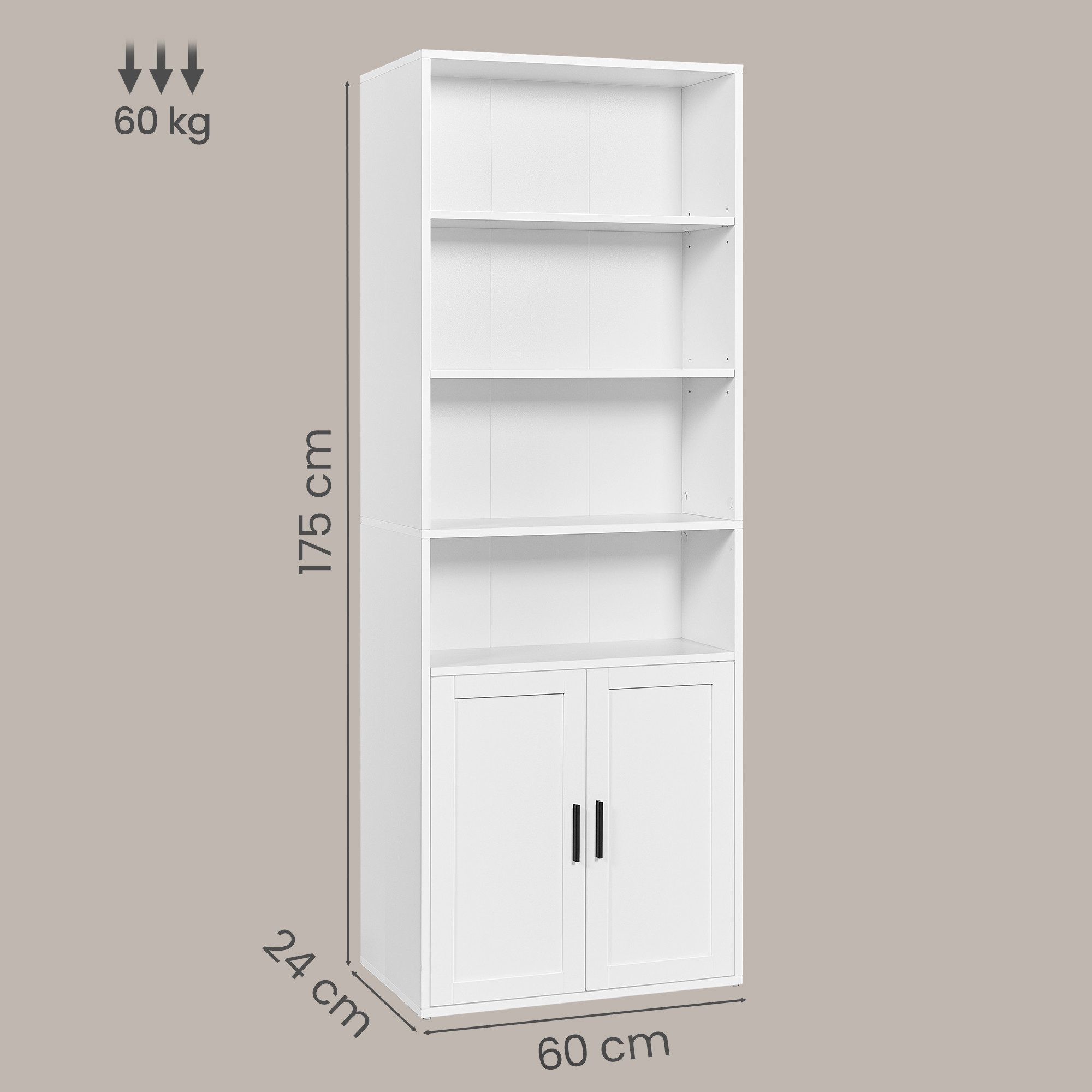 VASAGLE Bücherregal Standregal mit 2 Türen, 6-stöckiges hohes Regal, 60 x 24 x 175 cm
