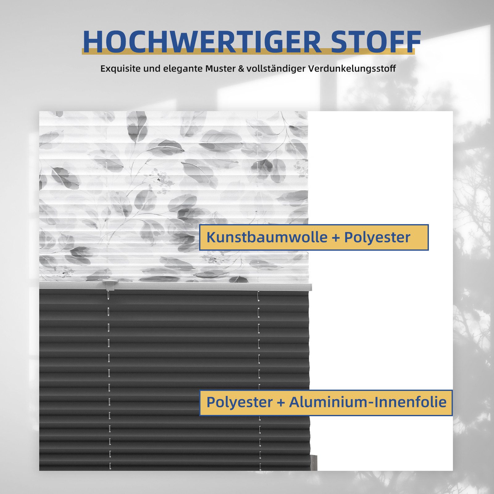 Sekey Plissee Day+Night Doppelplissee Verdunkelung ohne Bohren verspannt Lichtschutz, ohne Bohren, Klemmfix, Lichtdurchlässig und 100% verdunkelnd – Verdunkelun – Bild 5 von 5