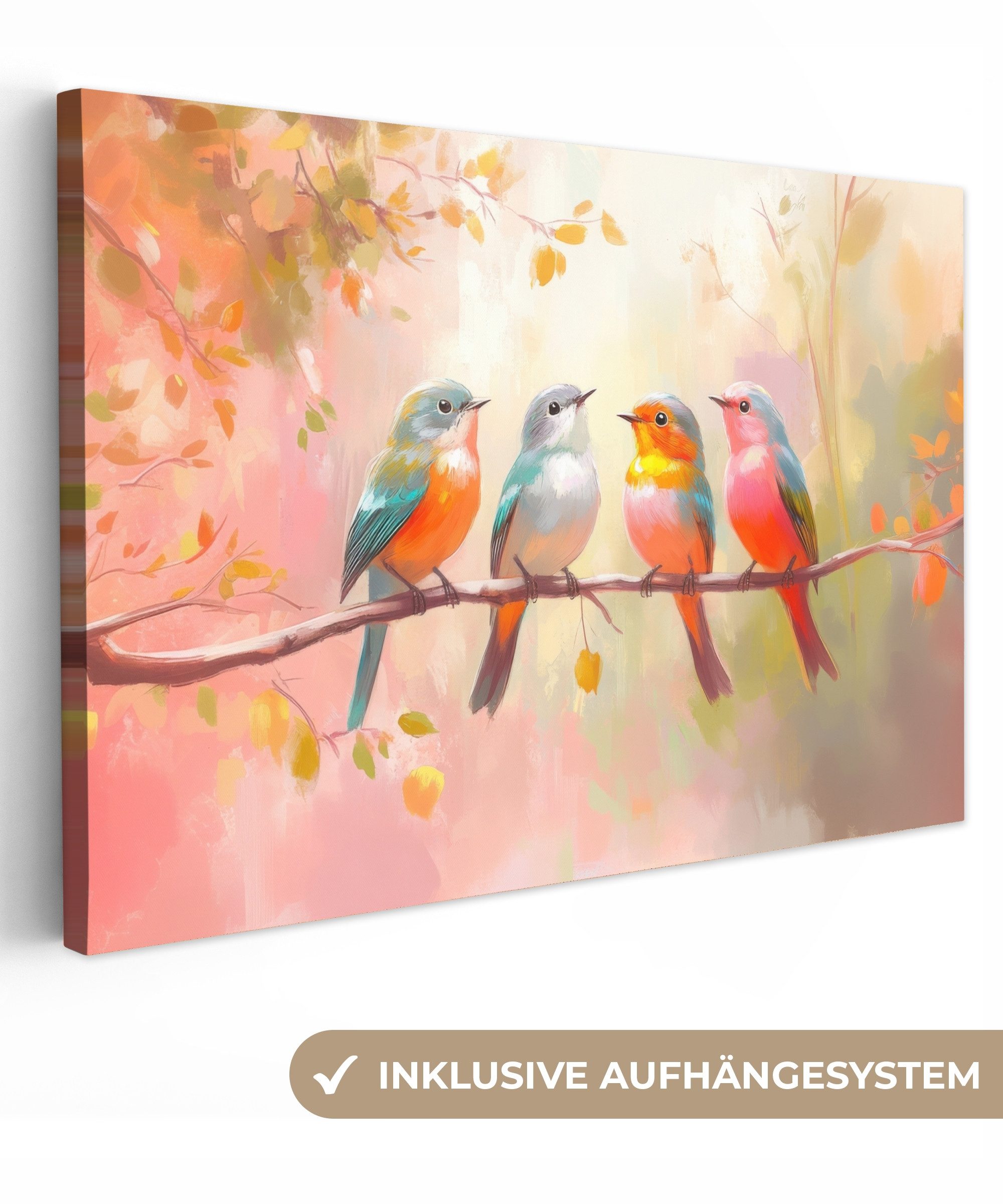 OneMillionCanvasses® Leinwandbild Vögel - Bunt - Zweig, Fotodruck (1 St), L günstig online kaufen