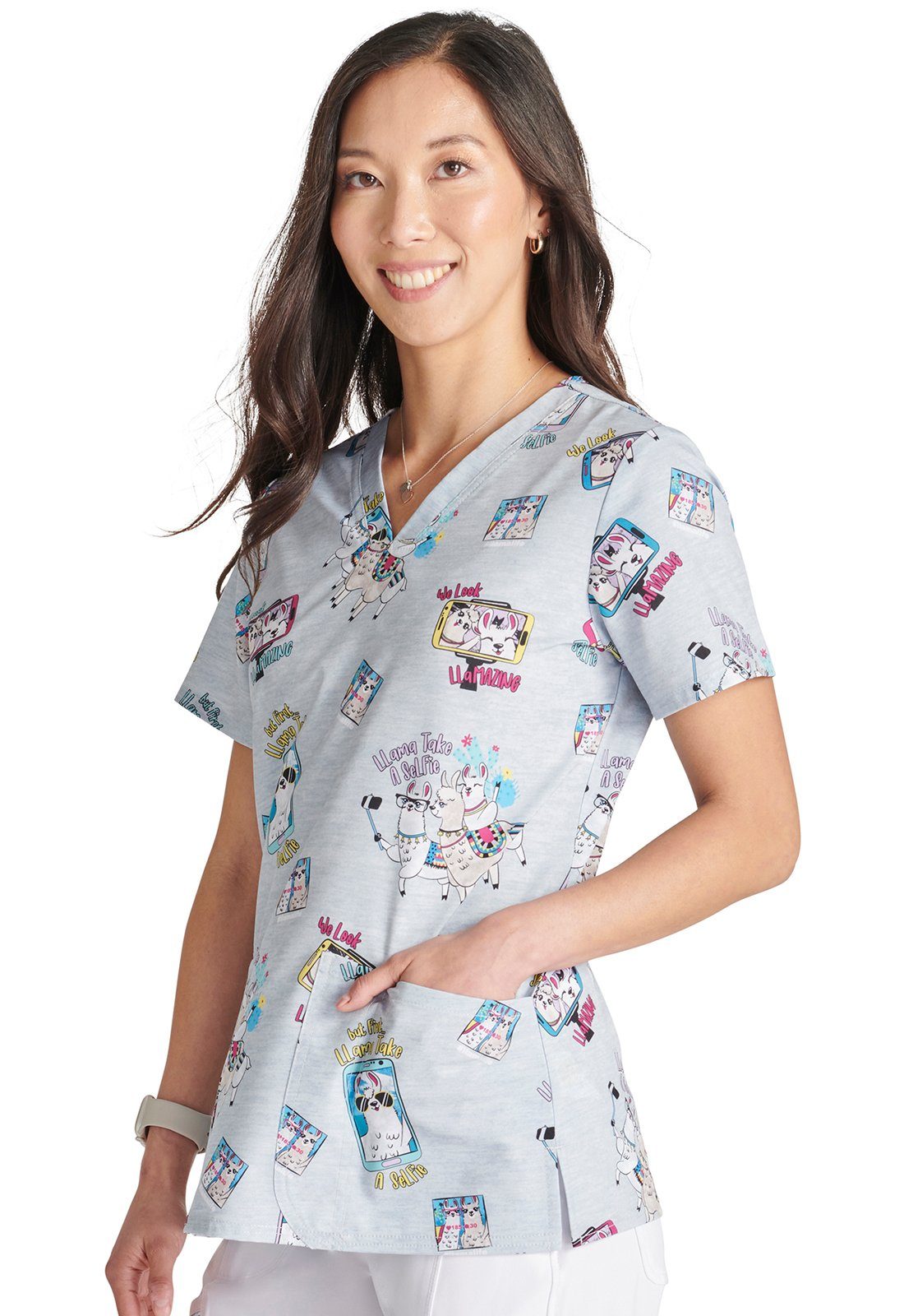 Cherokee Funktionsbluse Bunt bedruckter Damen Kasack "Llama take a selfie" Kasack mit Motiv