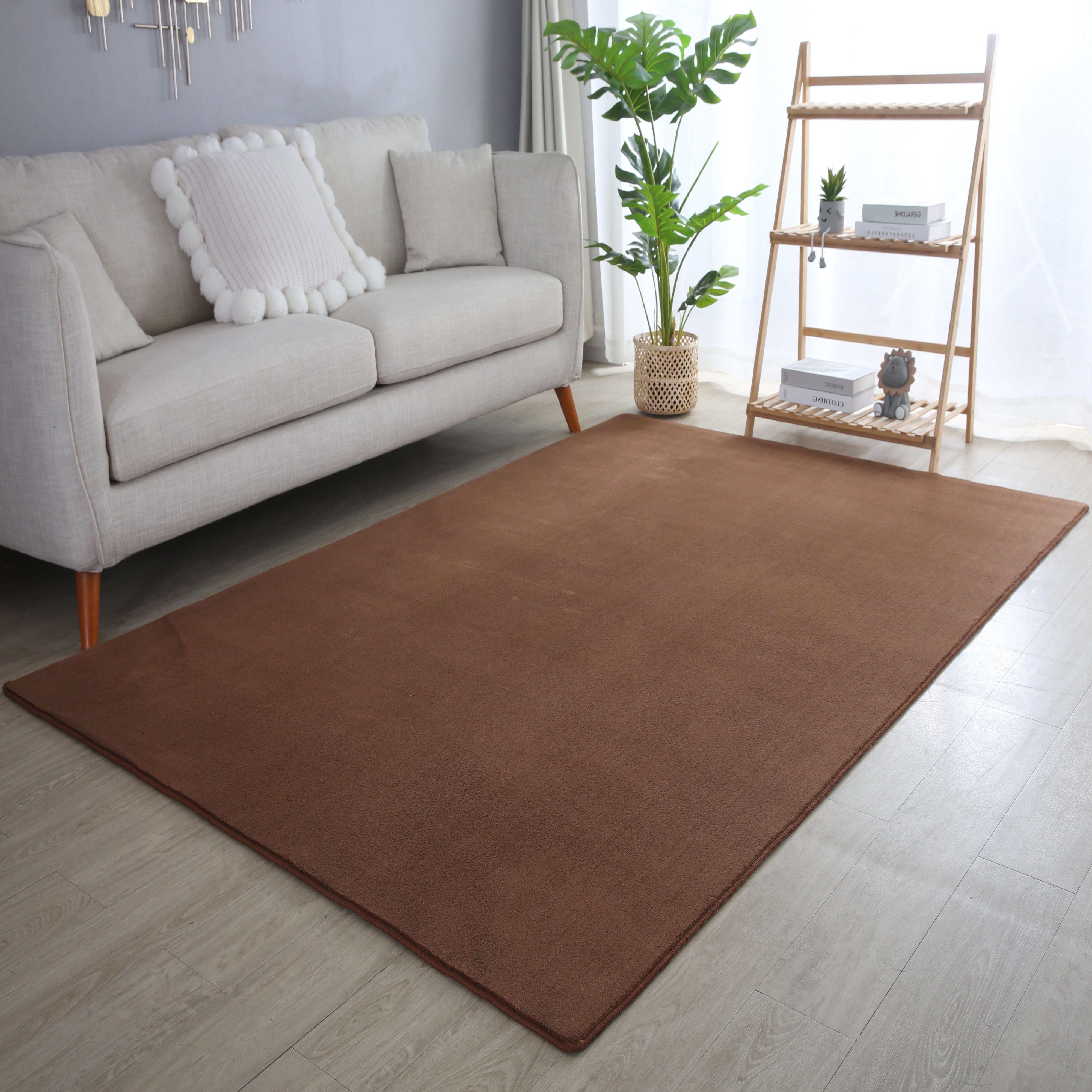 Teppich Kurzflor Flachflor Microfaser, Angeycasa, Wohnzimmer, Schlafzimmer Braun