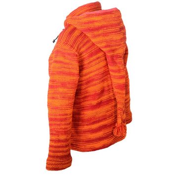 KUNST UND MAGIE Kapuzenstrickjacke Damen Strickjacke Hippie Wolljacke+Fleecefutter&Zipfelkapuze Orange