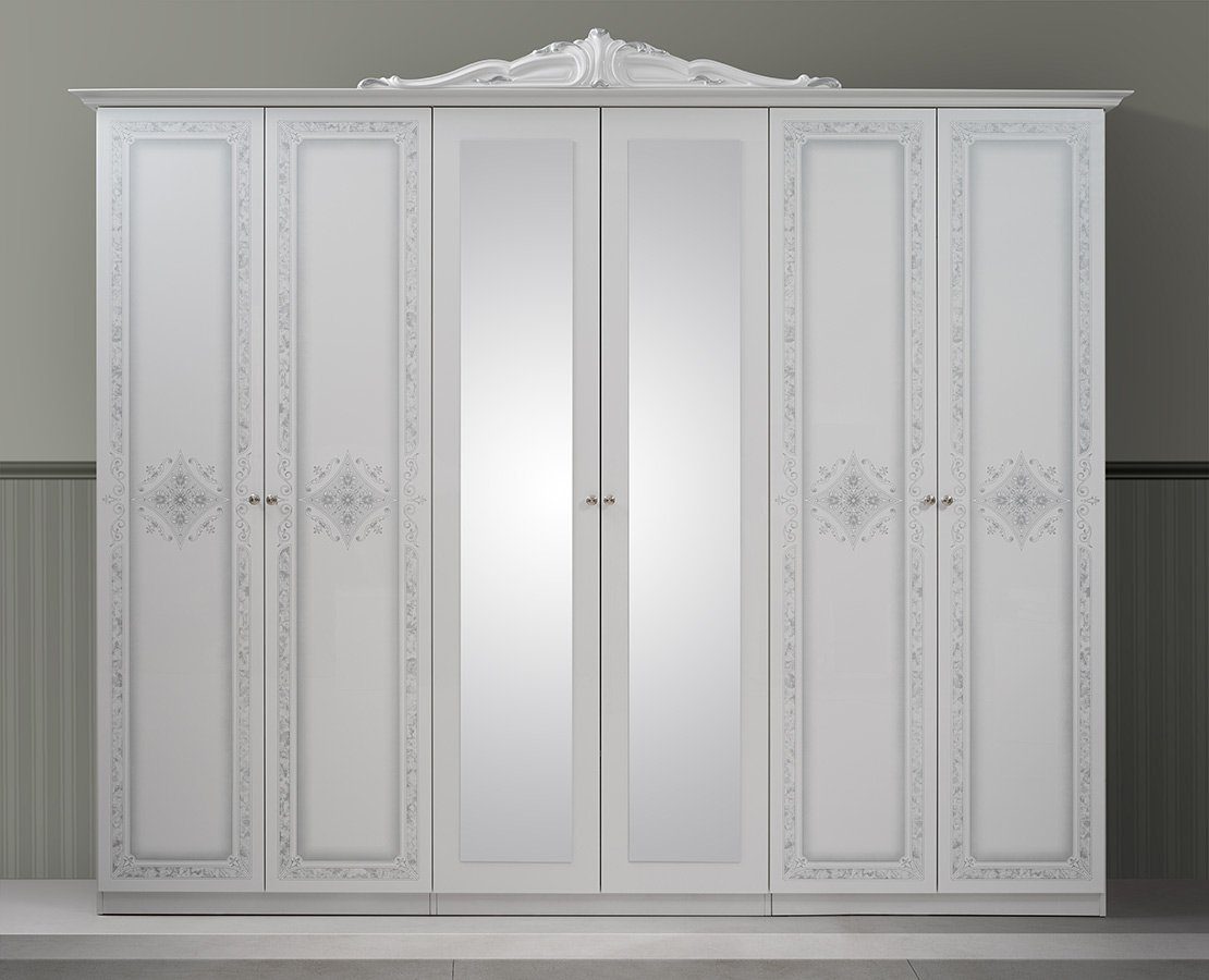 Interdesign24 Schlafzimmer-Set Livia, (im klassischen Barock Weiß/Silber 4-Teilig), Stil, Hochglanz