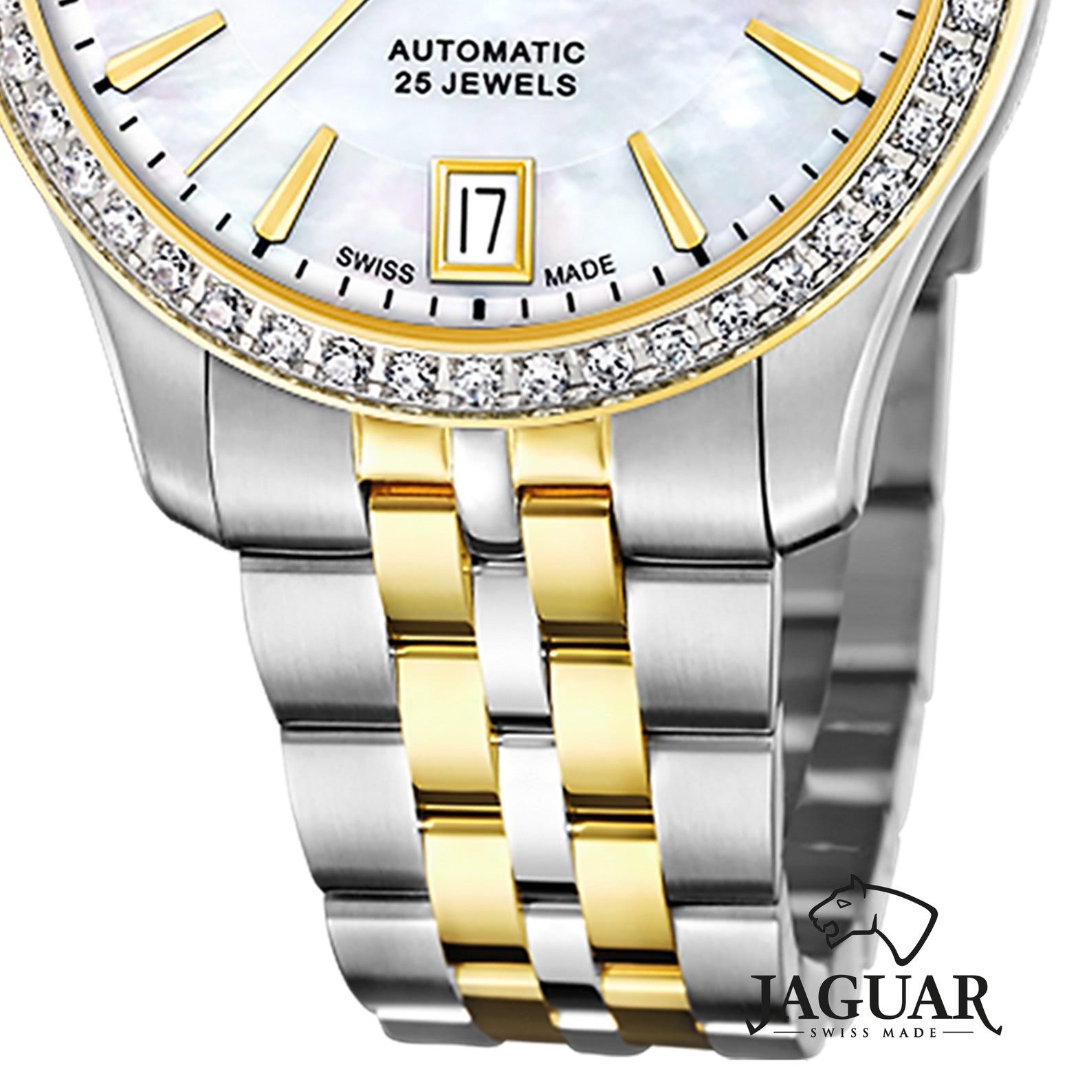 JAGUAR Automatikuhr Jaguar Damenuhr Edelstahl silber gold, (Analoguhr), Damen Armbanduhr rund, Edelstahlarmband silber, gold
