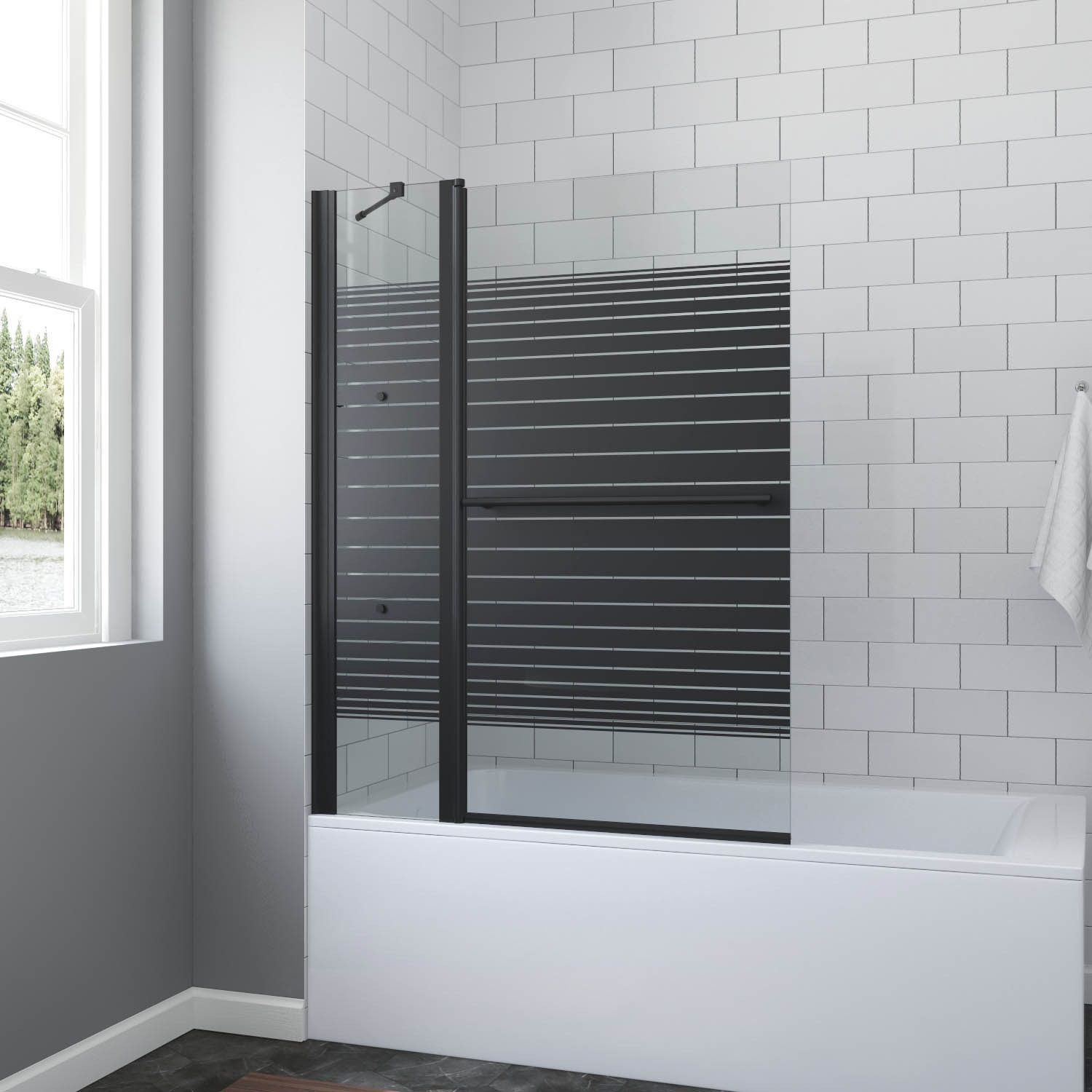 AQUABATOS Duschwand für Badewanne Eck Badewannenaufsatz 110x140cm 1tlg Spritzschutz im Bad, 5 mm Einscheiben-Sicherheitsglas (ESG) mit Nanobeschichtung, mit Handtuchhalter,großer Verstellbereich
