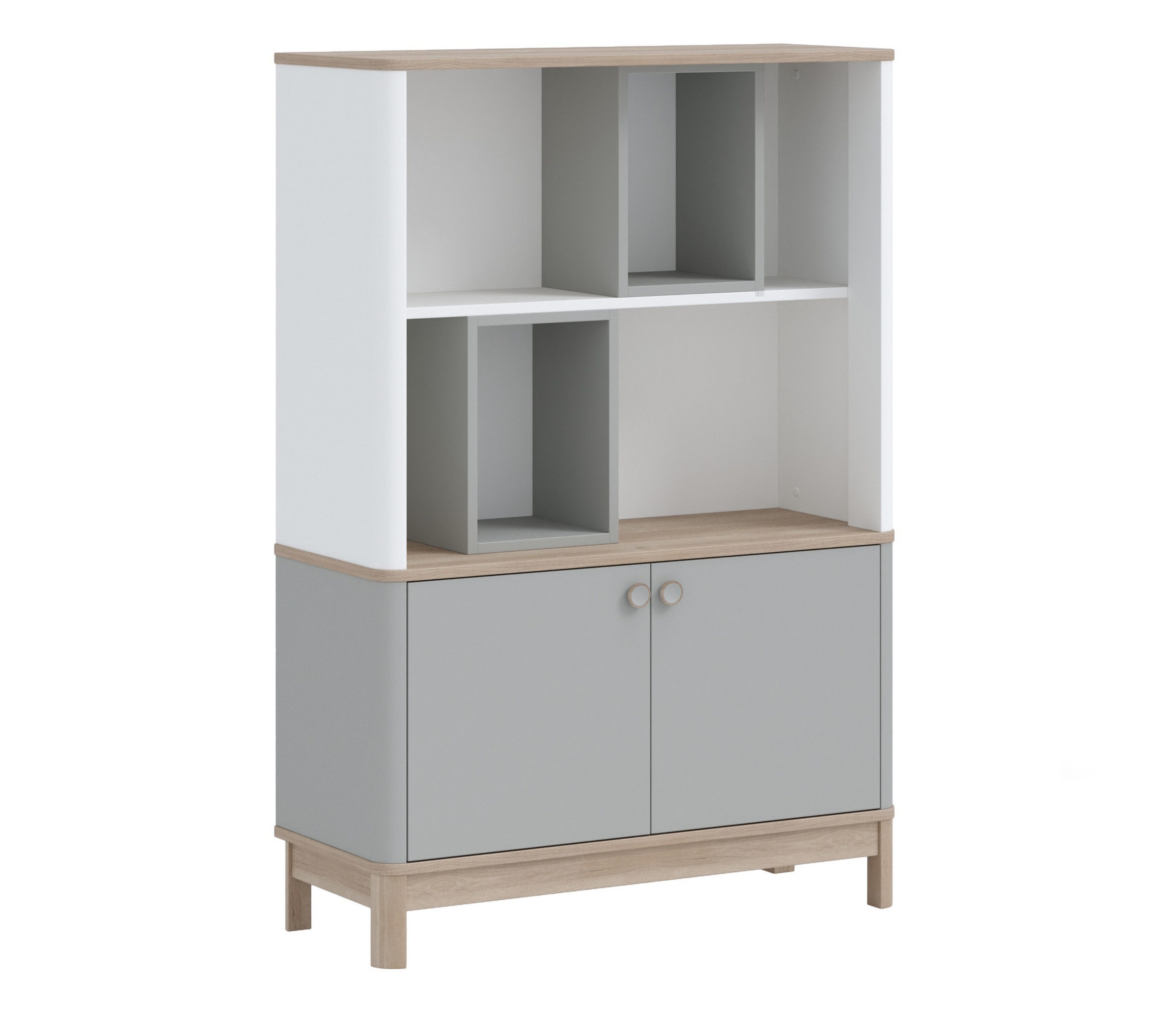 Möbel-Zeit Bücherregal BONO GREY – Weiß/Grau/Natur – Modernes Standregal