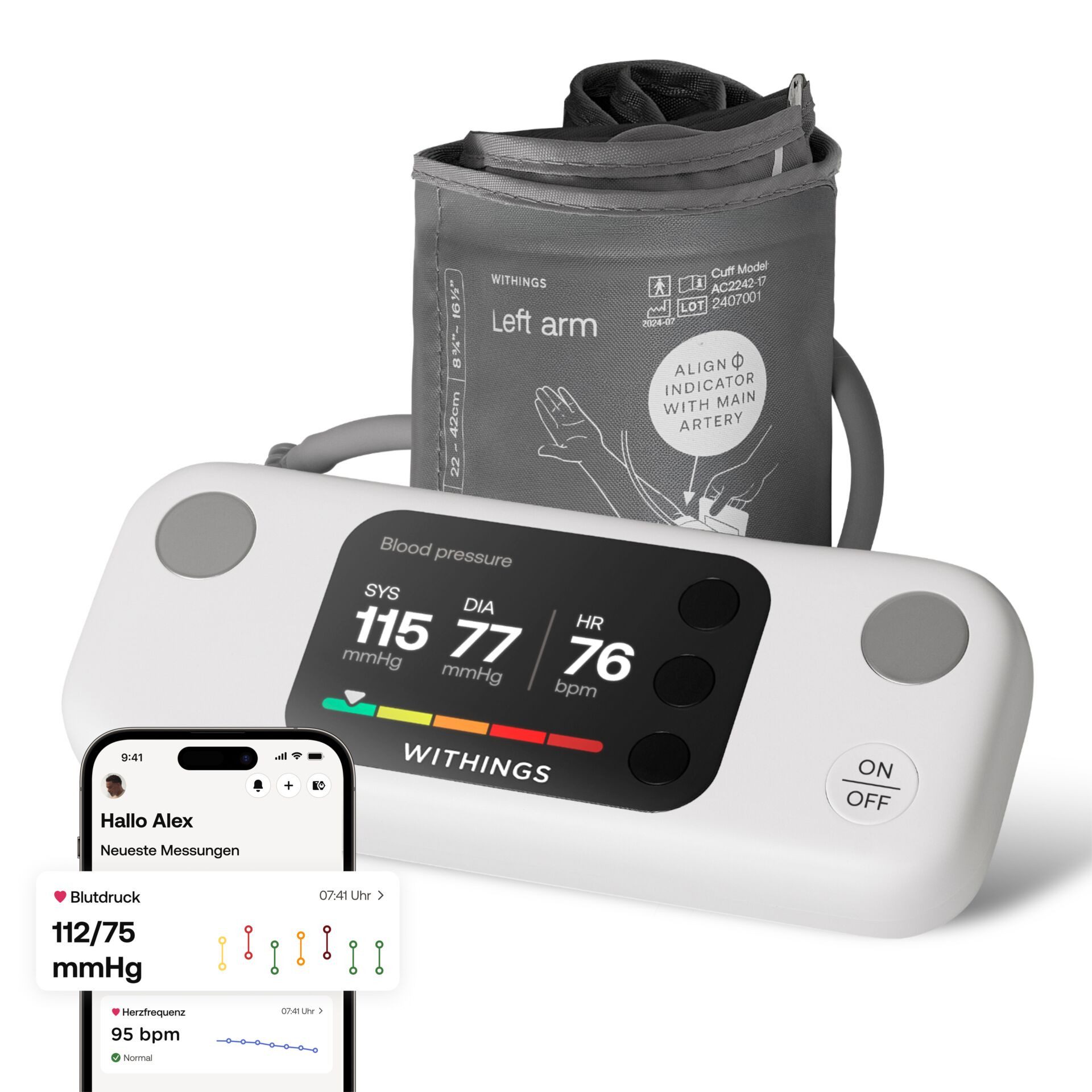 Withings Blutdruckmessgerät BPM Vision mit EKG, WLAN & Farbdisplay, Automatische Messung, Speicher für mehrere Nutzer, App-Integration