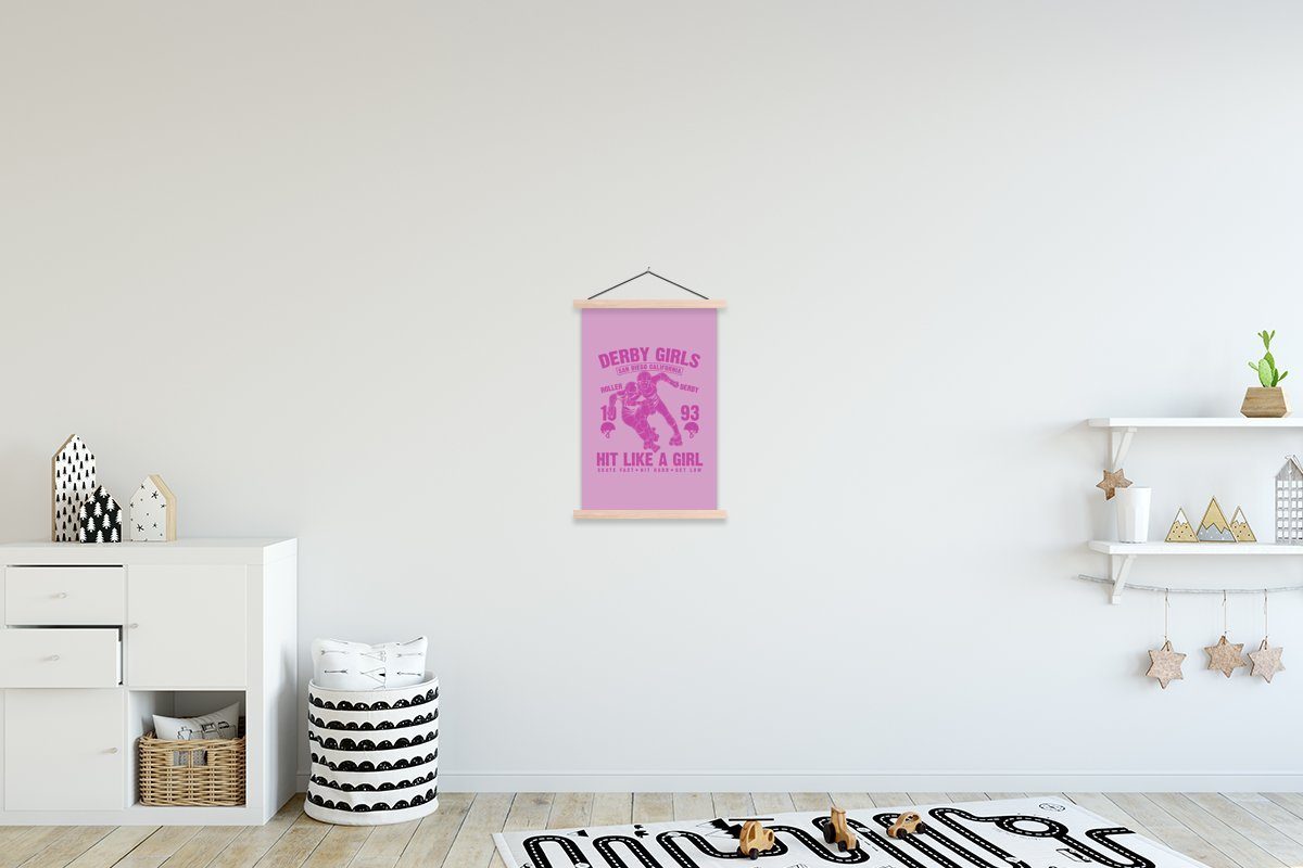 MuchoWow Poster Jahrgang - Skeeler - Frau, (1 St), Posterleiste, Textilposter für Wohnzimmer, Bilderleiste, Magnetisch