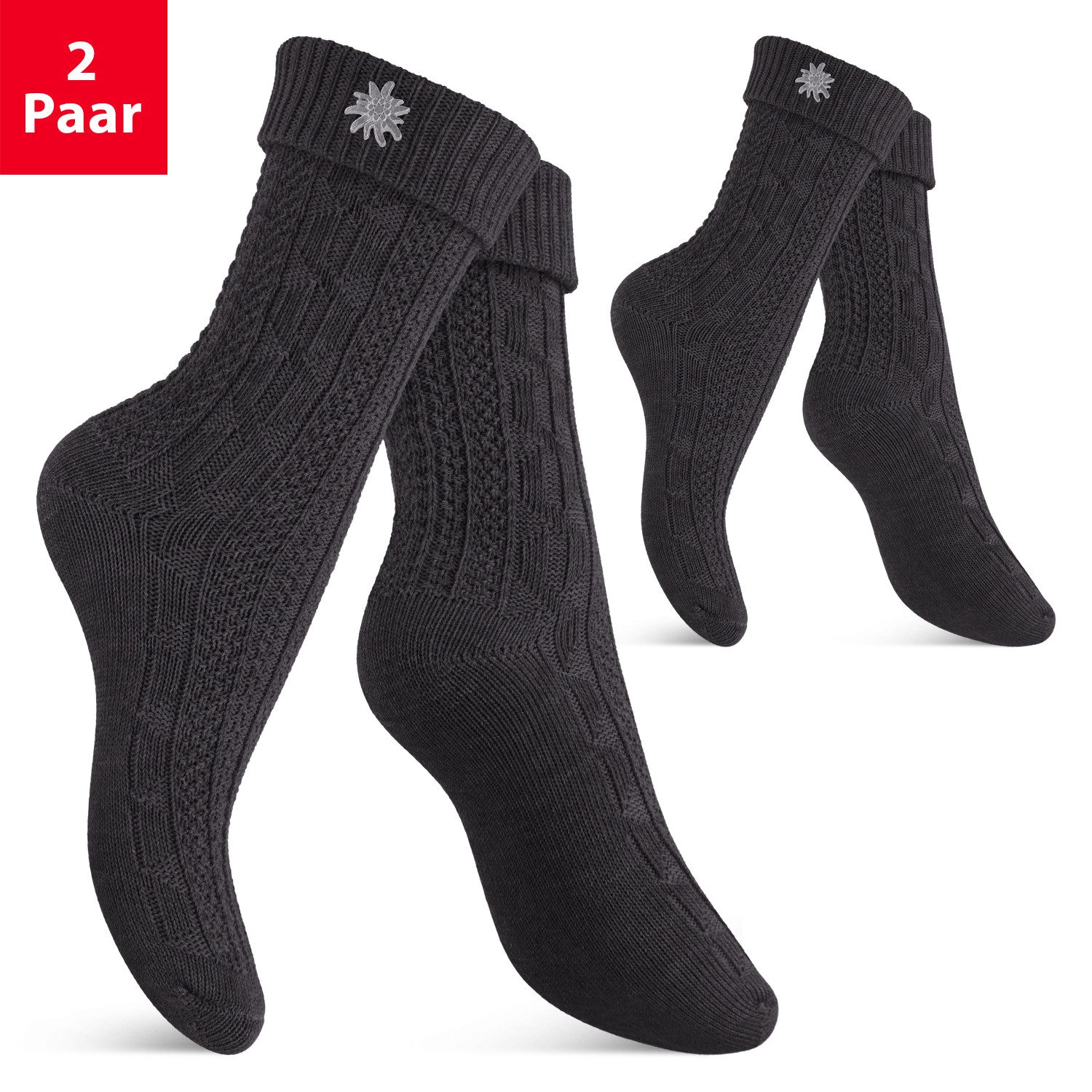 celodoro Trachtensocken Trachten Socken (2 Paar) mit Edelweiß-Pin für Damen & Herren