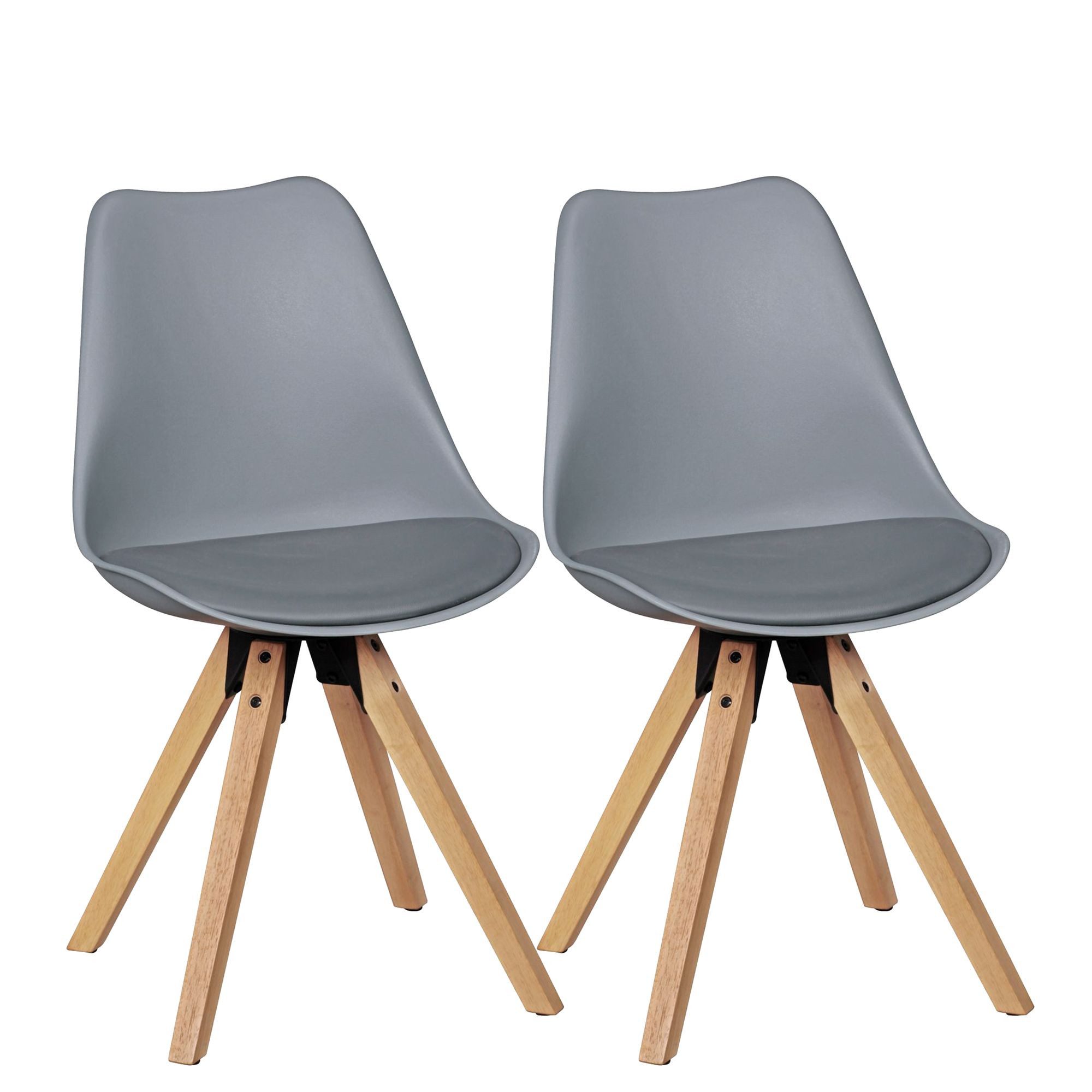KADIMA DESIGN Esszimmerstuhl 2er Set Retro Esszimmerstuhl LIMA grau (Polsterstuhl Skandinavisch Rückenlehne), Küchenstuhl Kunstleder gepolstert