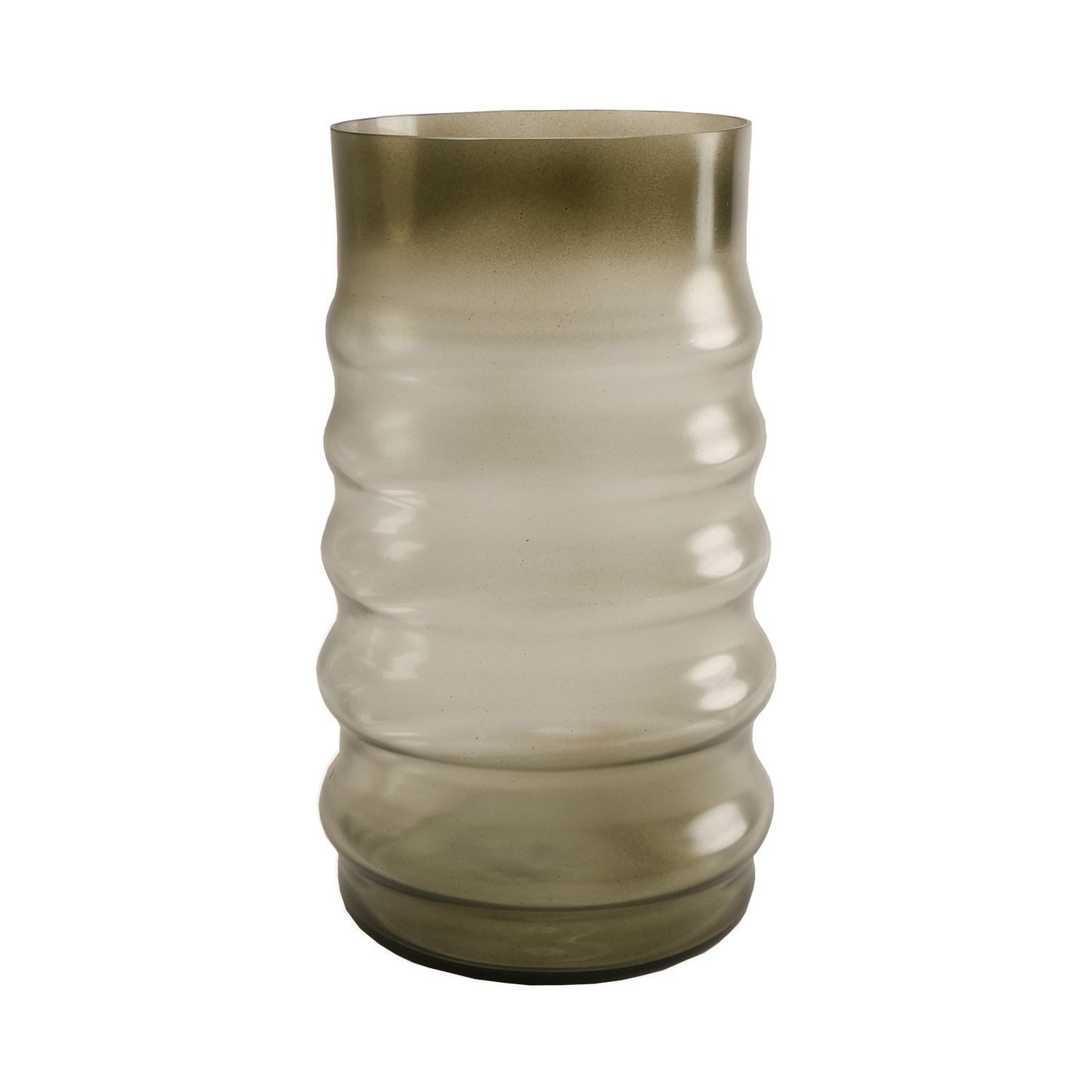 INNA-Glas Tischvase Glasvase MAKKURO mit Rillen, waldgrün-klar, 23cm, Ø15cm