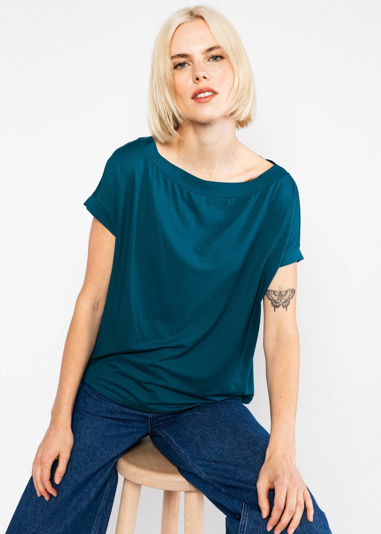 Blutsgeschwister Kurzarmshirt - Flowgirl - Damen T-Shirt - Jerseyshirt - lockeres U-Boot T-Shirt