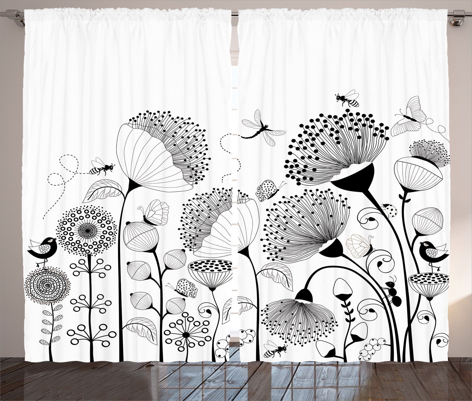 Abakuhaus, mit Haken, Gardine Kräuselband und Vorhang Schlaufen Blumen-Biene Blühende Natur Schlafzimmer