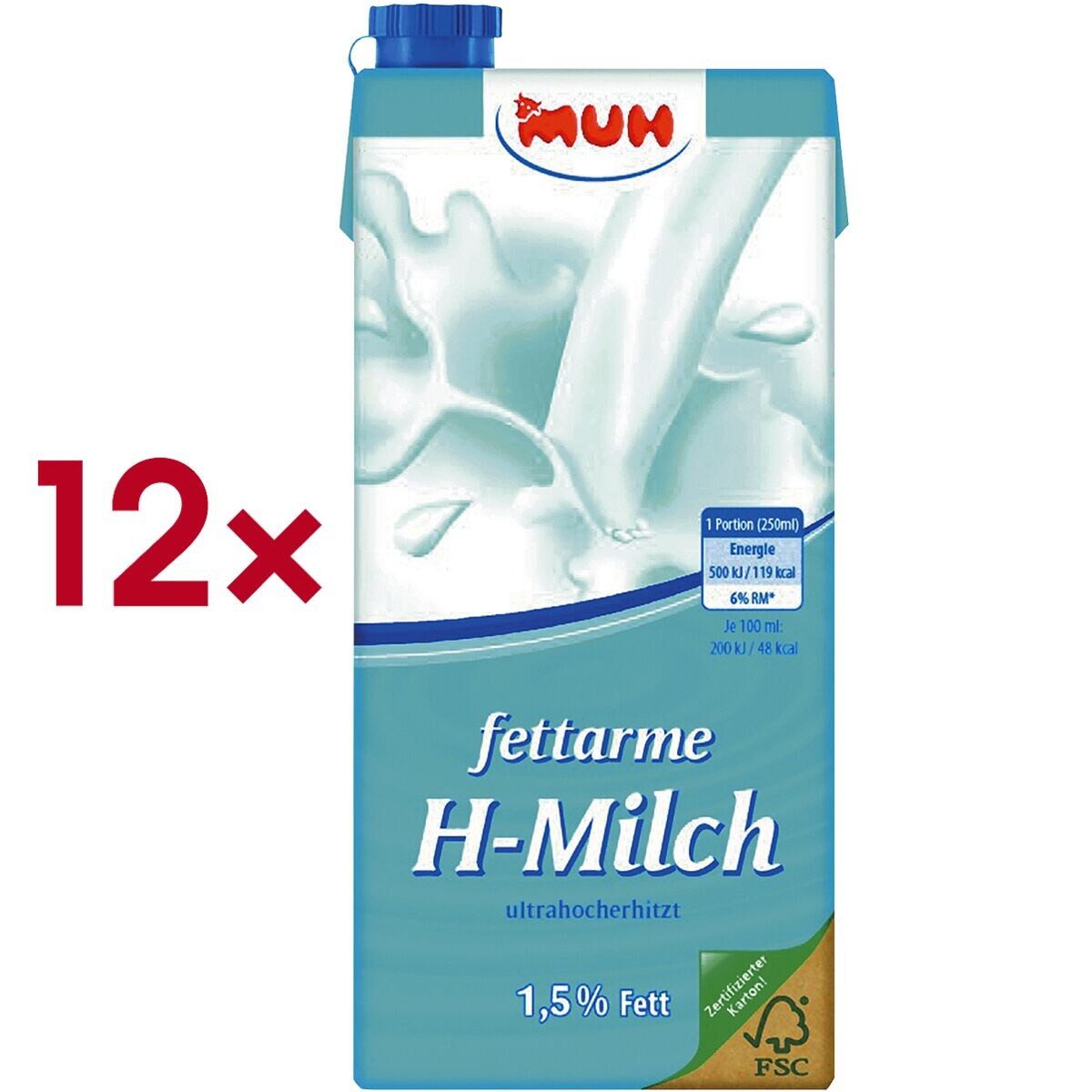MUH Milch H-Milch 1,5% Fett, 12x 1 Liter