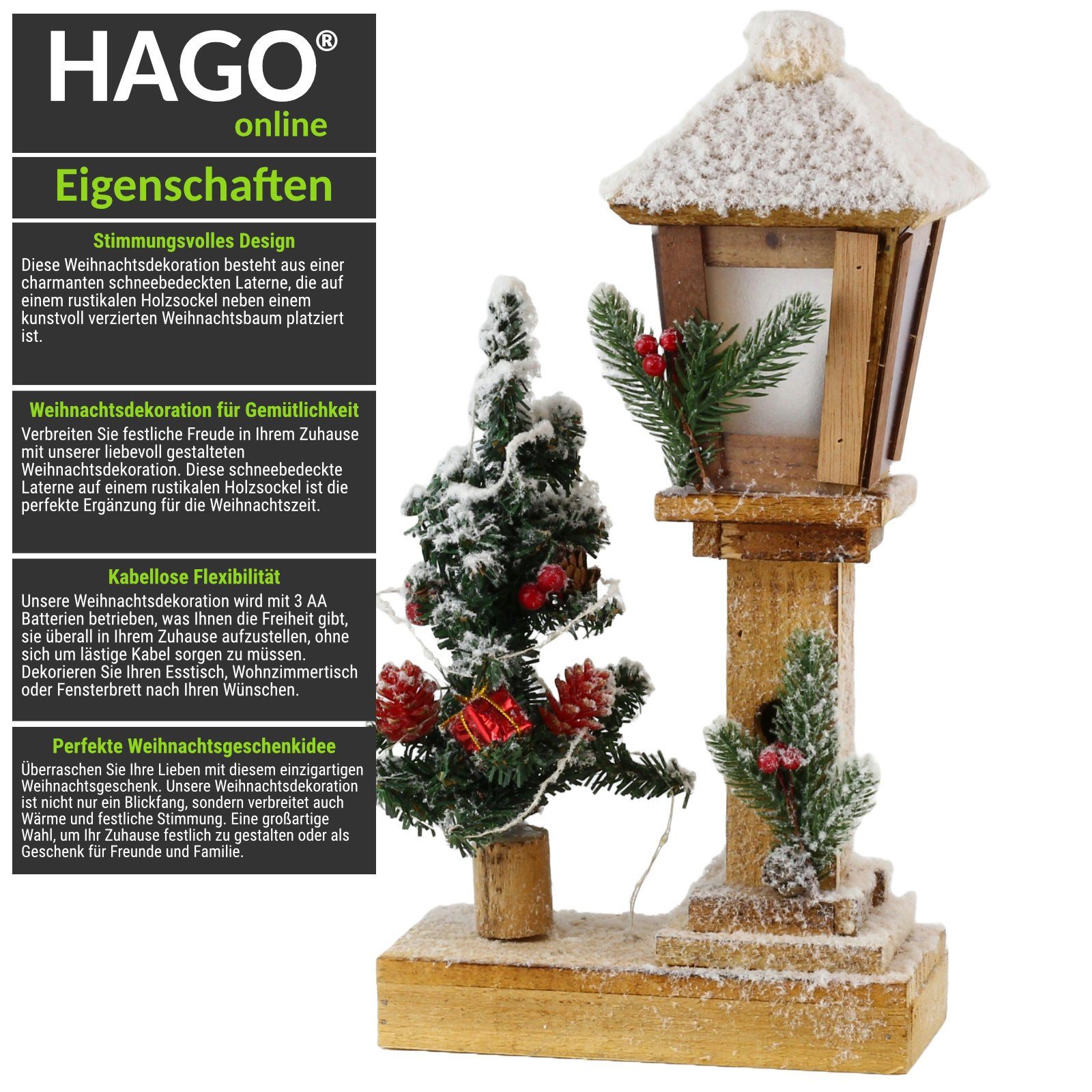 HAGO Weihnachtsfigur Weihnachtsdeko Laterne Baum Winterwonderland Figur Winterlandschaft