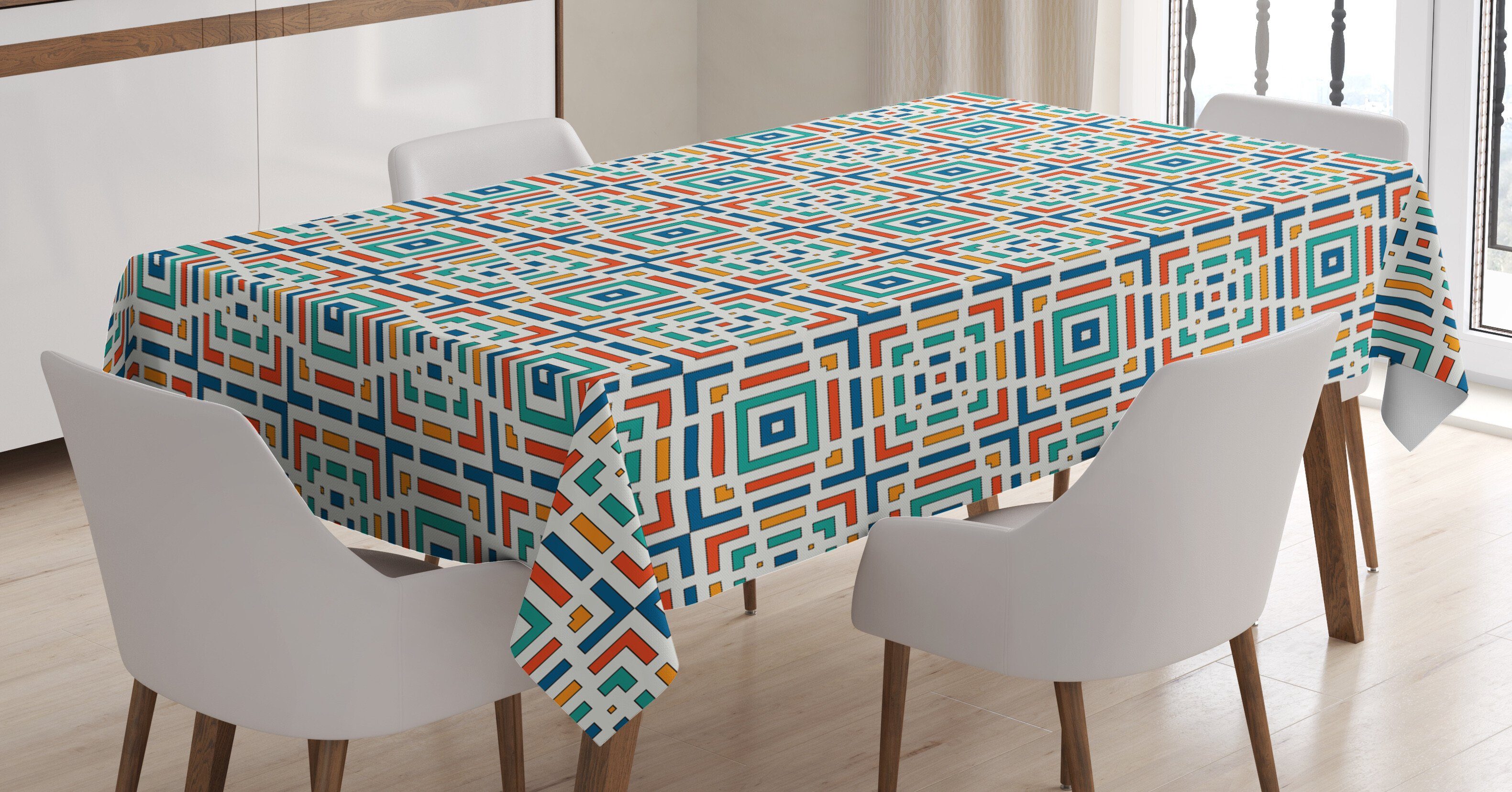 Abakuhaus Tischdecke Farbfest Waschbar Für den Außen Bereich geeignet Klare Farben, Geometrisch Gewinkelten Streifen-Design