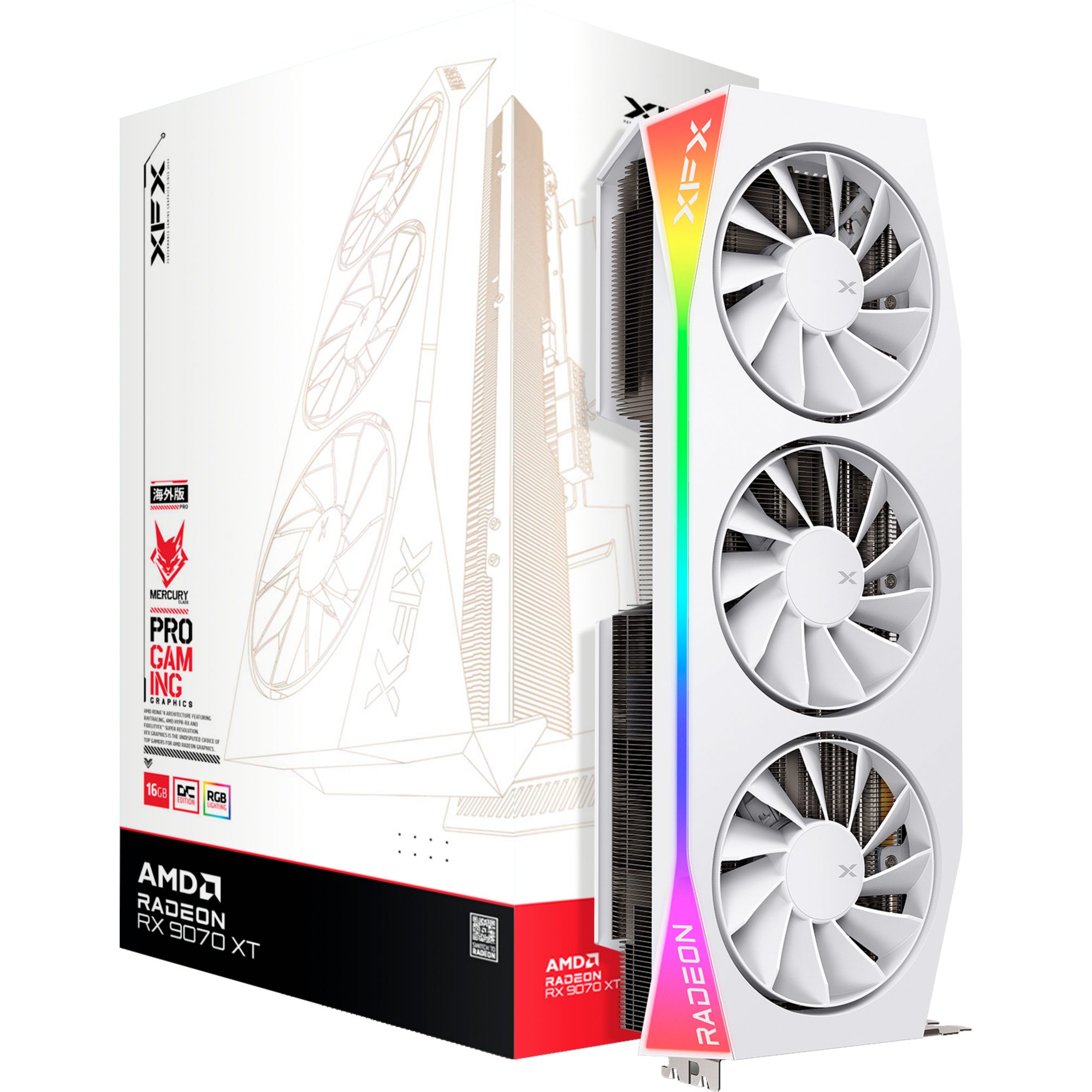 XFX XFX Radeon RX 9070 XT OC Mercury RGB, Grafikkarte, (RDNA4, GDDR6, 3x Grafikkarte (16 GB, RDNA4, GDDR6, 3x DisplayPort, 1x HDMI 2.1)