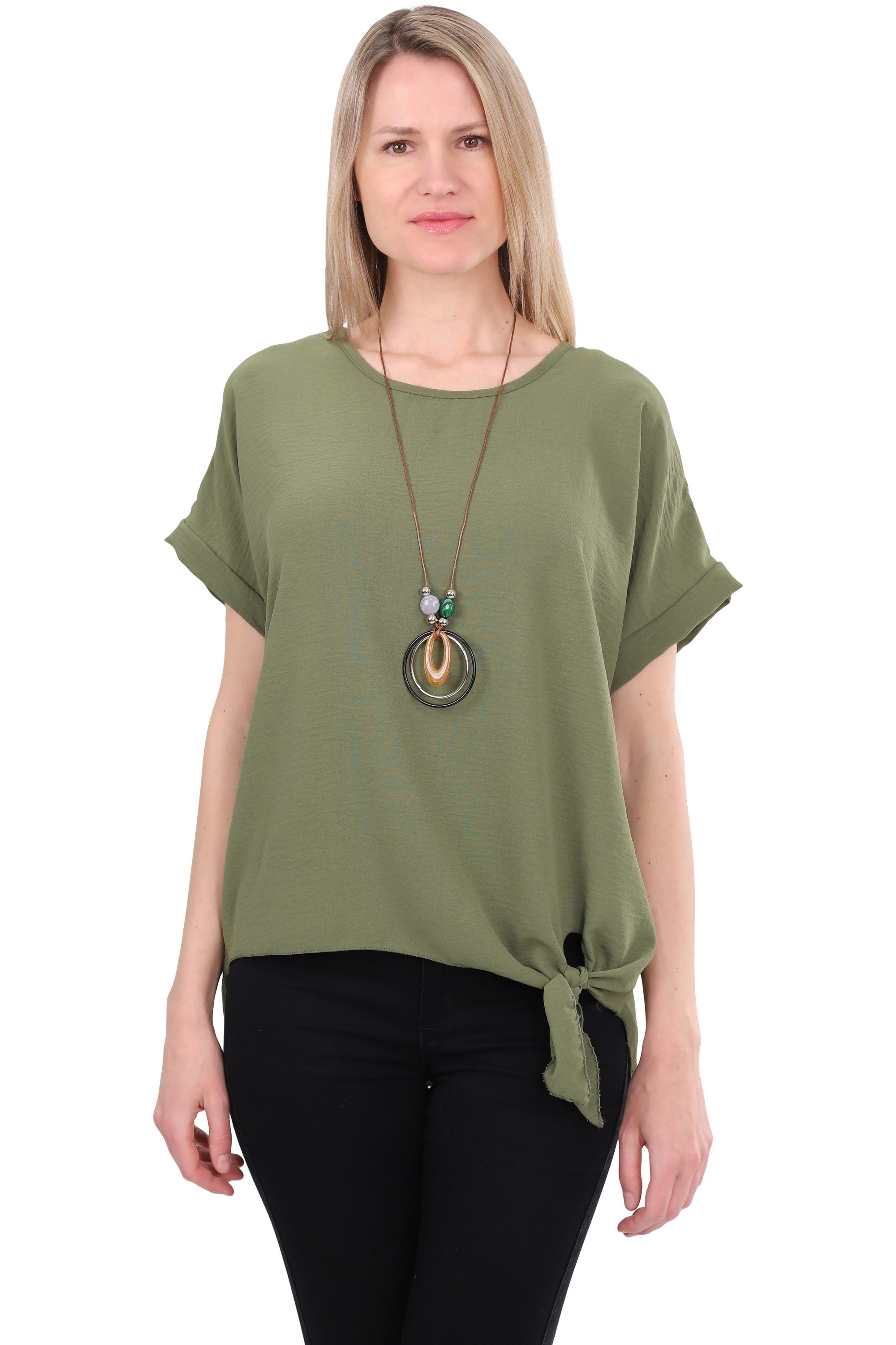 malito more than fashion Blusenshirt malito Damen Blusenshirt 10508 mit Bindeknoten und Kette Einheitsgröße