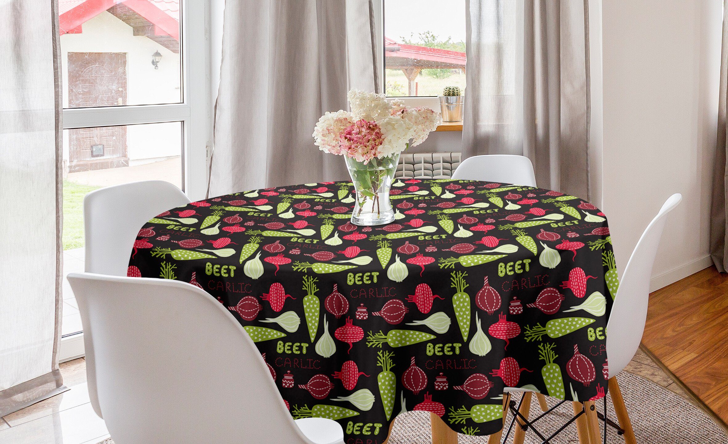 Abakuhaus Tischdecke Kreis Tischdecke Abdeckung für Esszimmer Küche Dekoration, Gemüse Herz-gestrichelte Linien