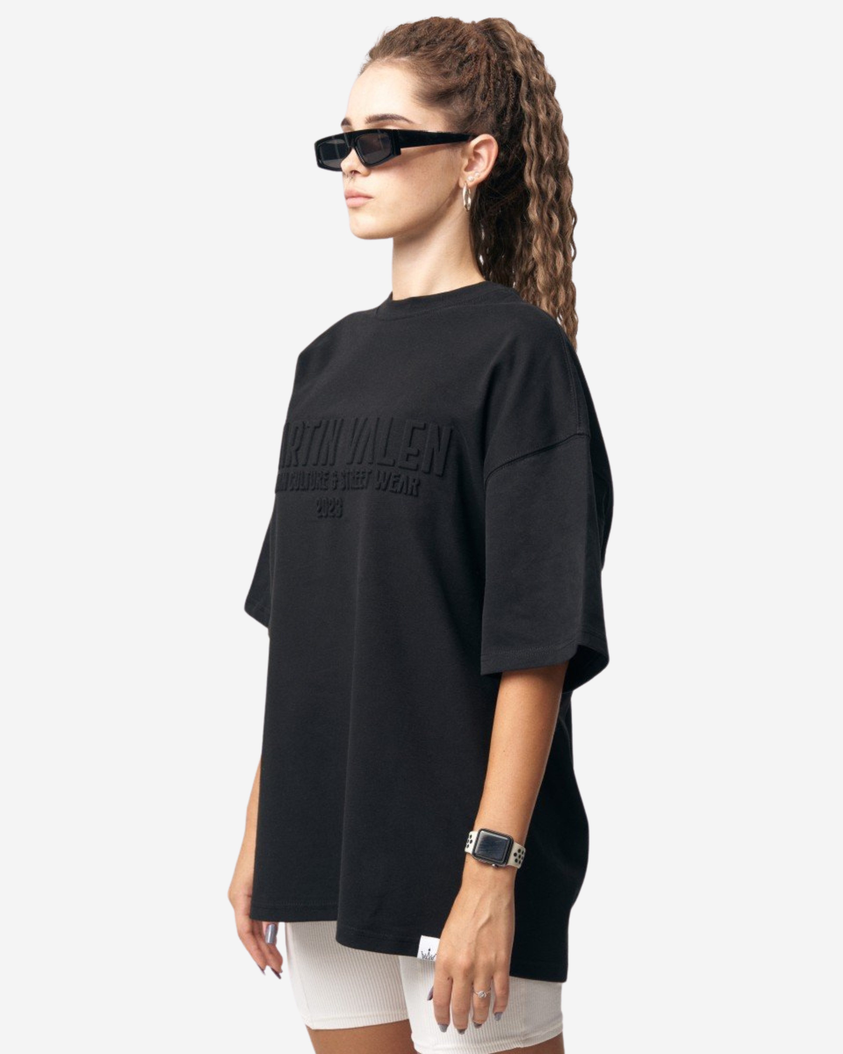 Martin Valen T-Shirt Martin Valen Groß Geprägtes Schwarzes Basic T-Shirt
