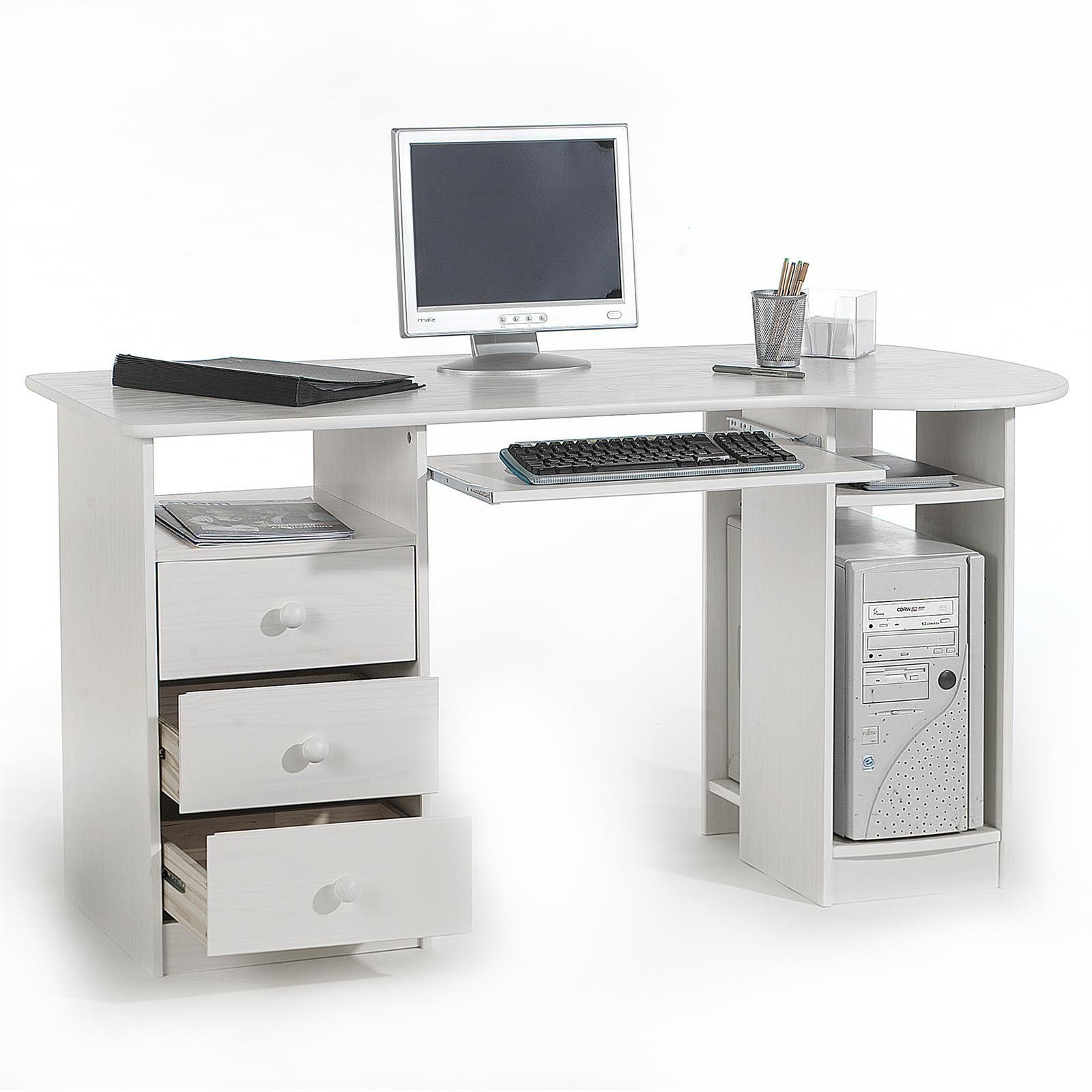 IDIMEX Schreibtisch BOB, Computertisch Schreibtisch lackier PC-Schreibtisch, weiß Kiefer massiv
