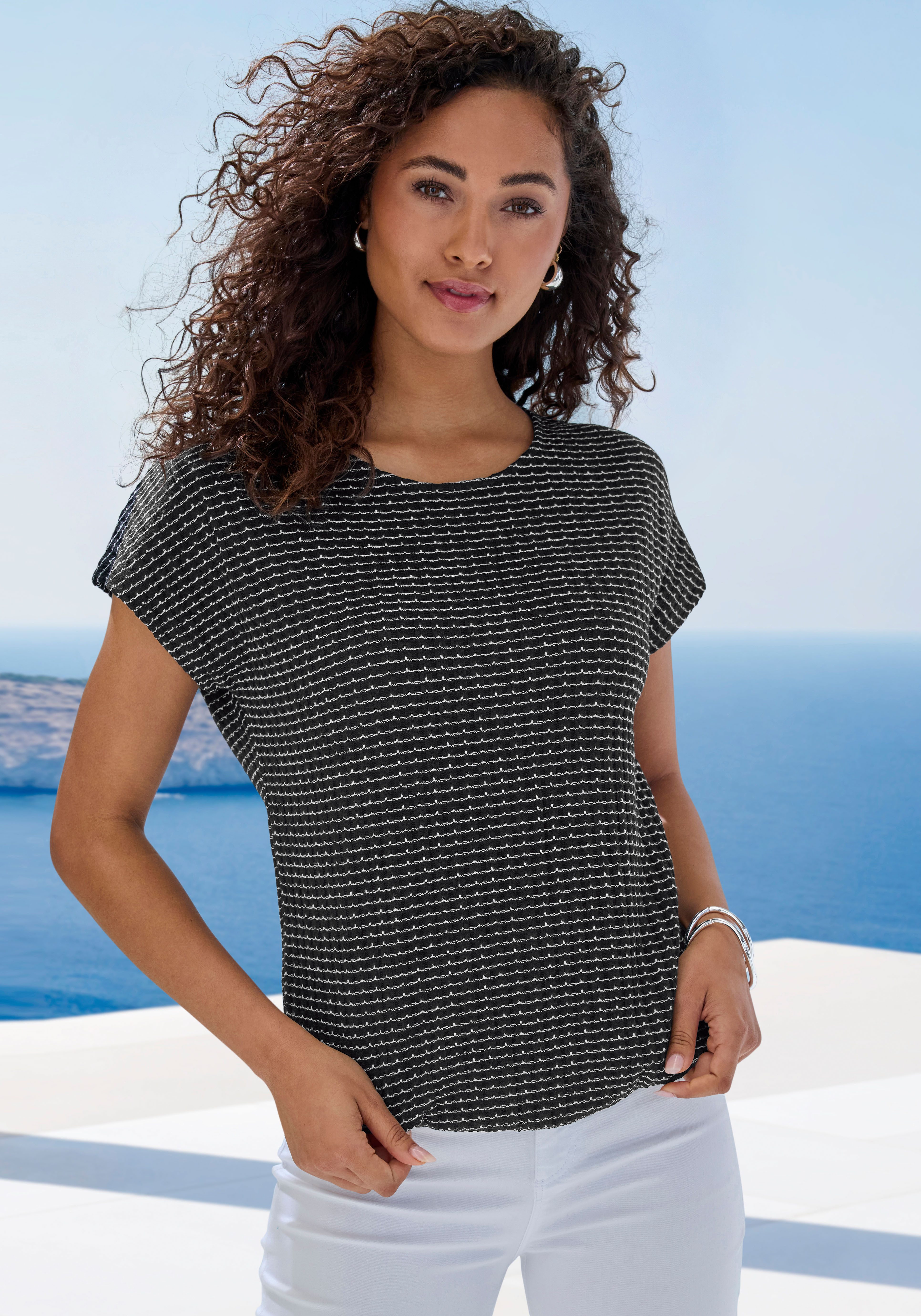 Vivance Kurzarmshirt aus strukturierter Strickqualität (Set) mit Gummizug im Bund