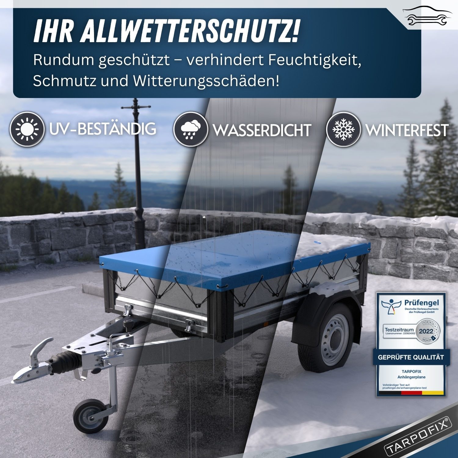 Tarpofix® Schutzplane Tarpofix Anhängerplane 209x115 cm & 209x134 cm PVC Abdeckplane, Flachplane 209x115 cm, Blau, PVC wasserdicht – Bild 5 von 5