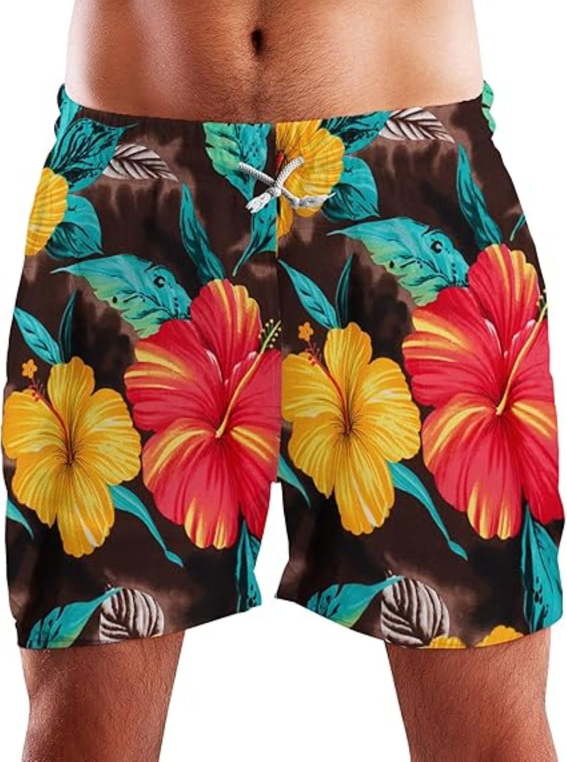 King Kameha Badeshorts Big Flower Funky Hawaii Bade-Shorts Mesh-Einsatz Verschluss Kordelzug Mit integriertem Mesh-Innenslip für extra Komfort