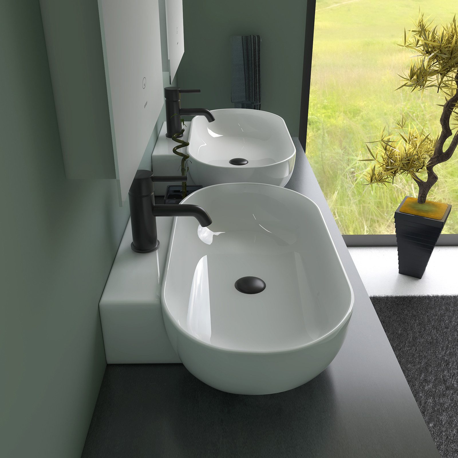Alpenberger Waschbecken Aufsatzwaschbecken Oval mit Hahnloch, Waschtisch Keramik Weiß mit Nano (Pflegeleicht für Bad und Gäste WC, Keramik Handwaschbecken), auc – Bild 3 von 5