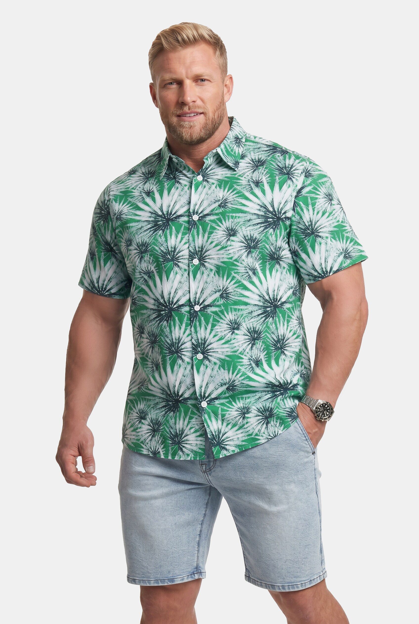 Men Plus Kurzarmhemd Hemd Halbarm Kentkragen Print Comfort Fit bis 8 XL