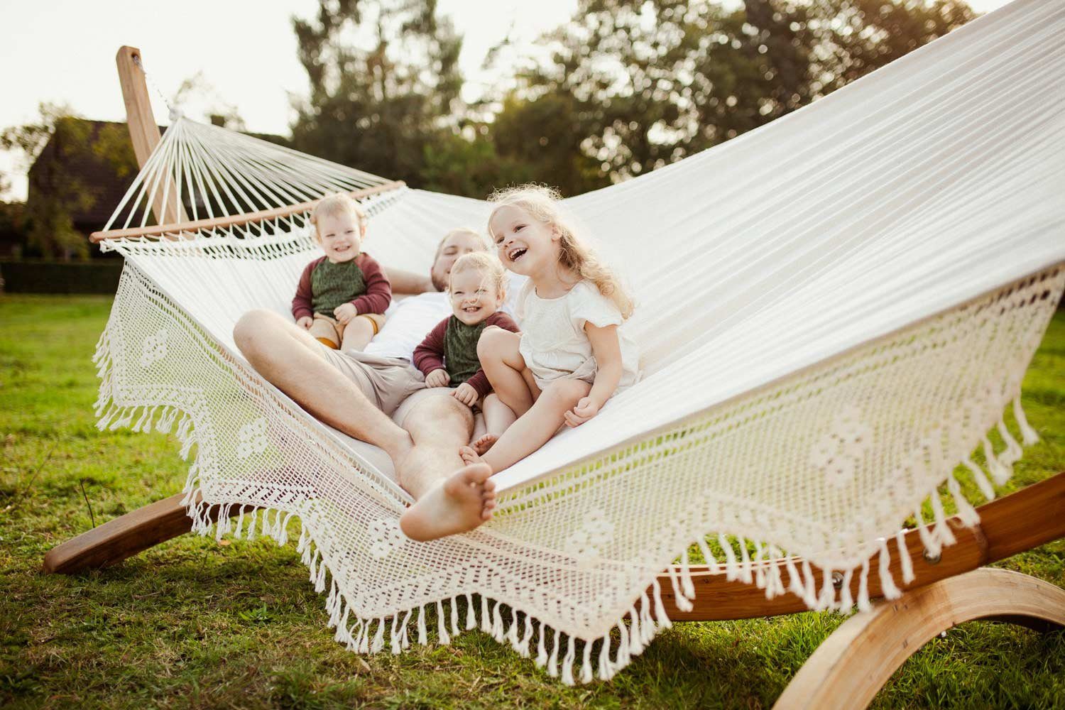 Amazonas Stabhängematte XXL Stabhängematte Palacio natura, Jaquard Webstoff, Makraméearbeit, Zierborte