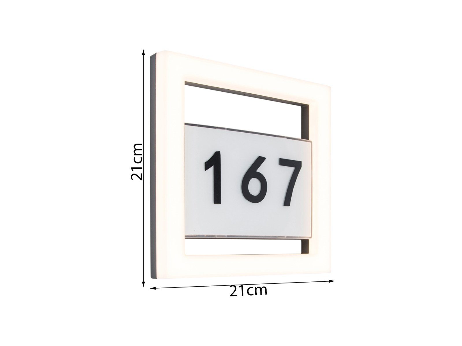 H: warmweiß, 21cm 2-er LED Hausnummernbeleuchtung beleuchtet LED Außen-Wandleuchte, Hausnummer LUTEC Hauswand fest Set integriert,