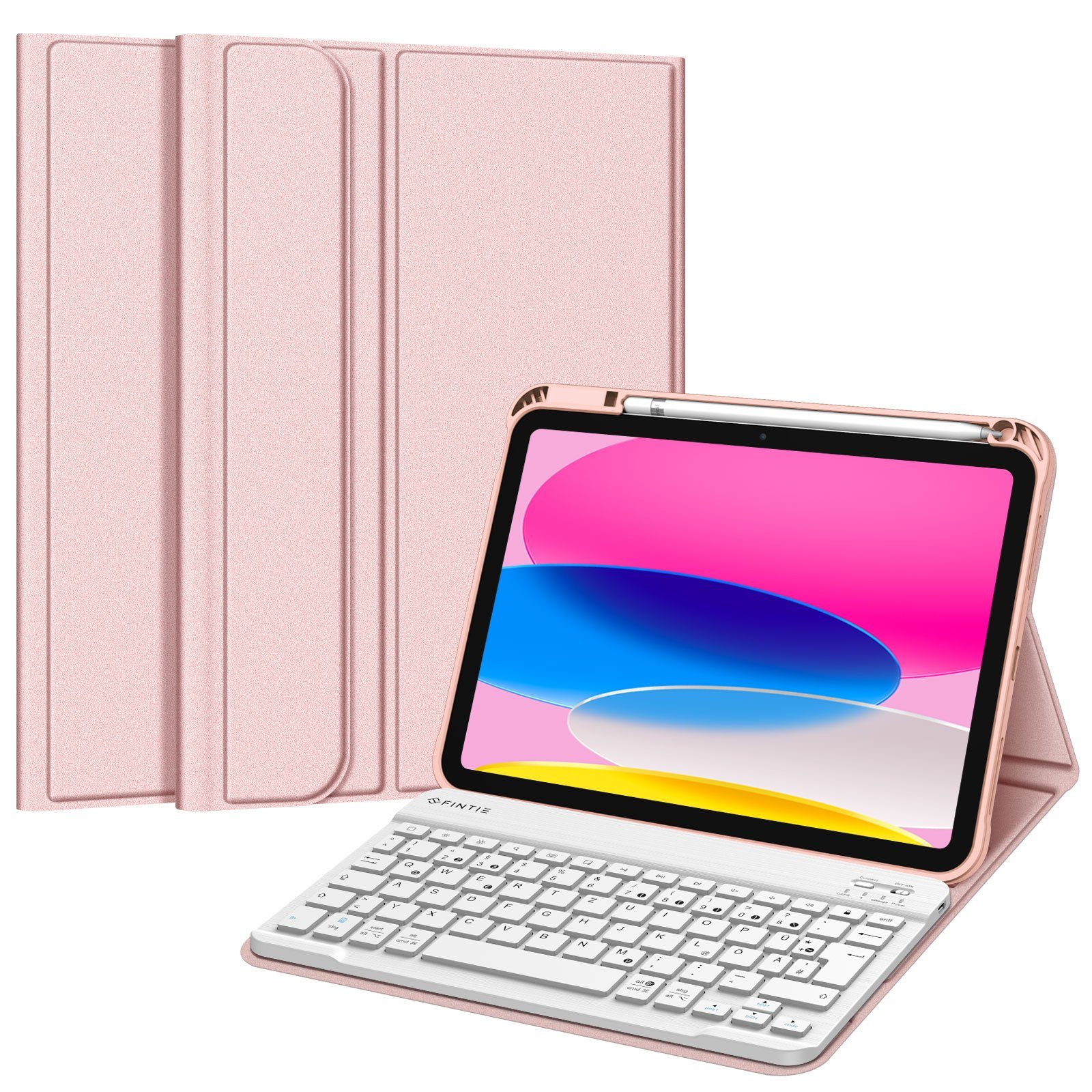 Fintie für iPad 11. Generation 11" 2025(A16), iPad 10. Generation 2022 10.9" Apple-Tastatur (Case mit Pencil Halter, magnetisch Abnehmbarer Tastatur(QWERTZ Layout)