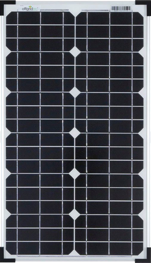 offgridtec Solarmodul 30W MONO 12V Solarpanel, 30 W, Monokristallin, extrem wiederstandsfähiges ESG-Glas