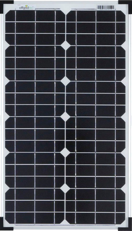 offgridtec Solarmodul Solarpanel, MONO W, 30W wiederstandsfähiges ESG-Glas Monokristallin, 12V extrem 30