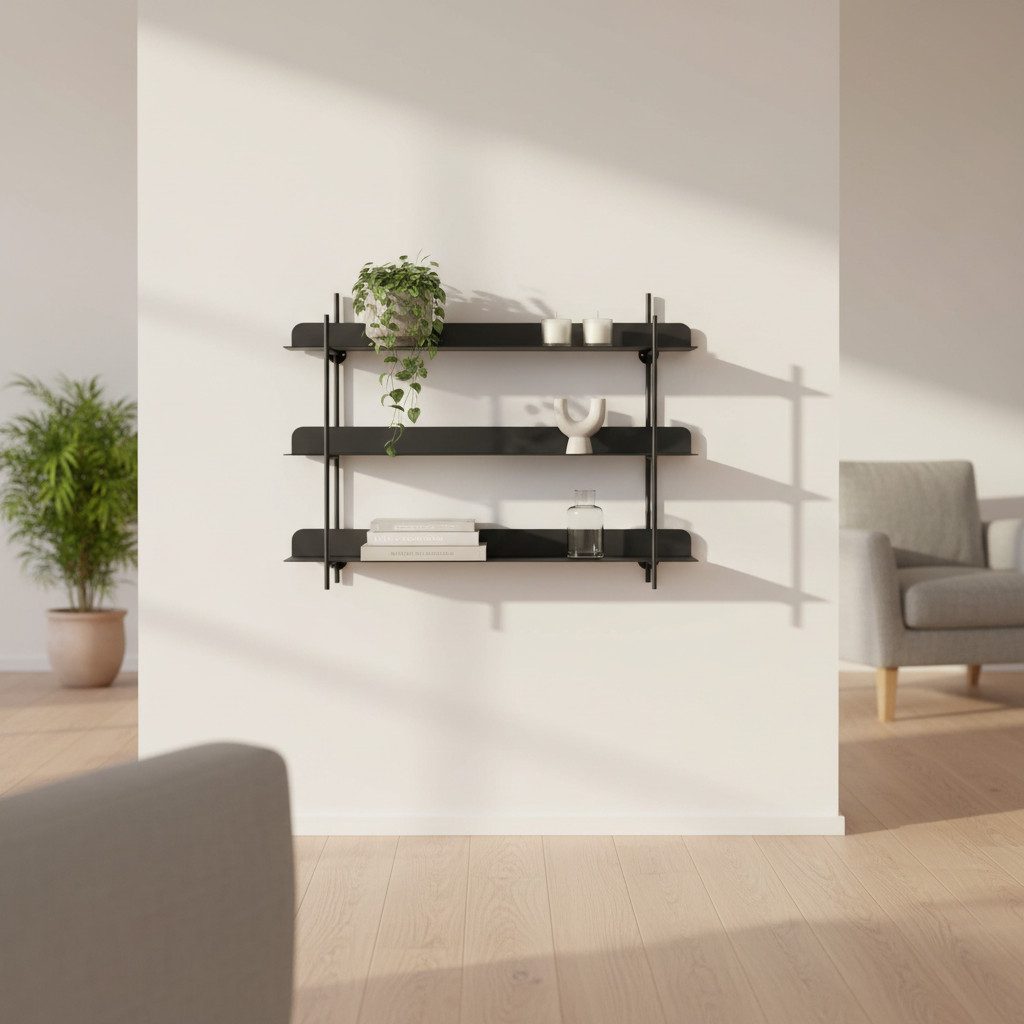Present Time Wandregal Wandregal Metall 3 Ebenen modern 60x42 cm Küche Wohnzimmer, 1-tlg., mit 3 Fächern für Accessoires, Gläser, Tassen