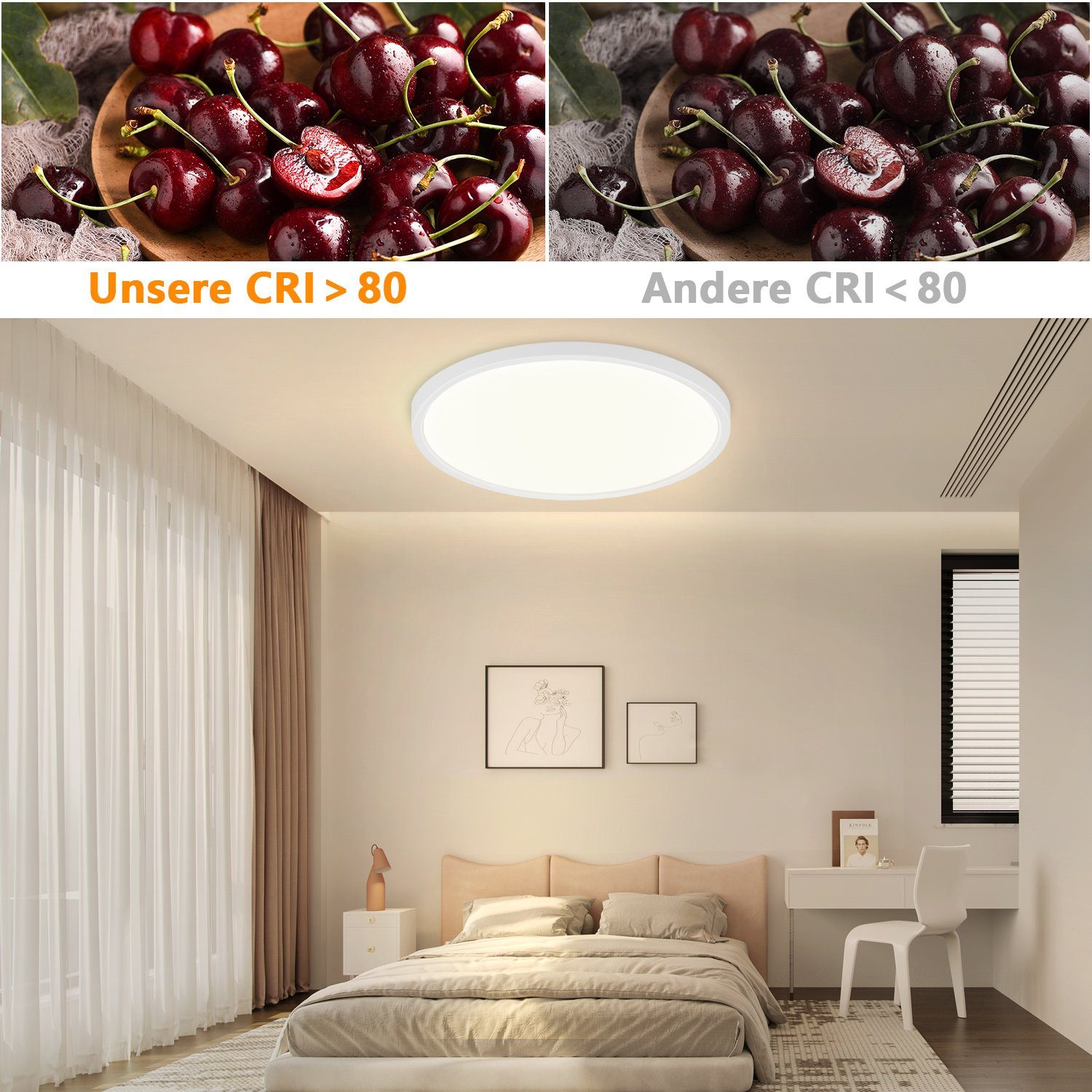 ZMH LED Deckenleuchte Flach - Ø30cm lampe Neutralweiß Schlafzimmer, LED fest integriert, 4000k