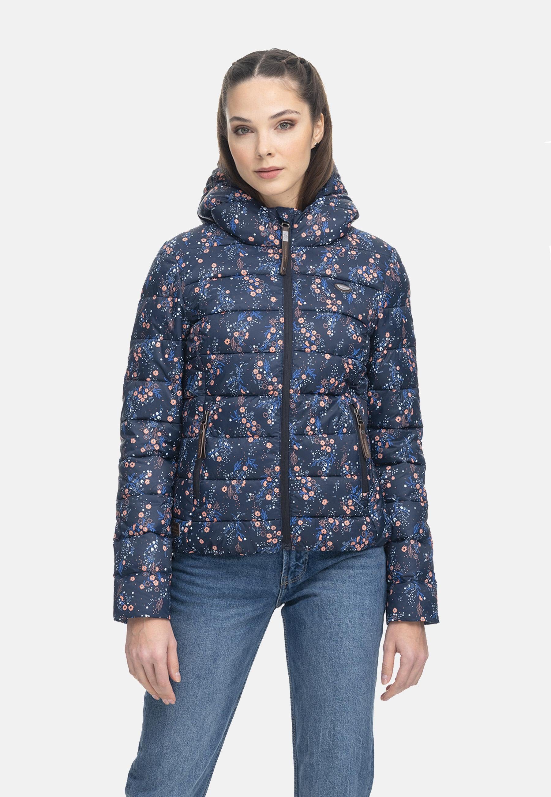 Tiasa Geblümte mit Ragwear Kapuze Steppjacke navy Winterjacke