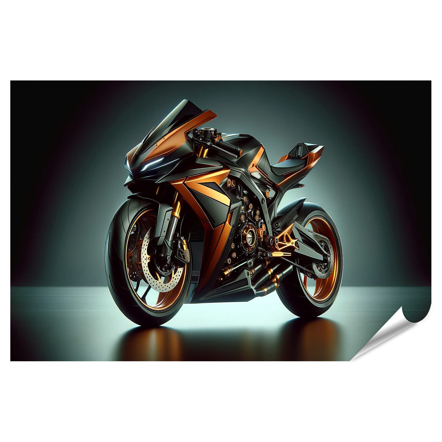 Wandbild Futuristisches orangefarbenes Sportmotorrad mit scharfen Winkeln