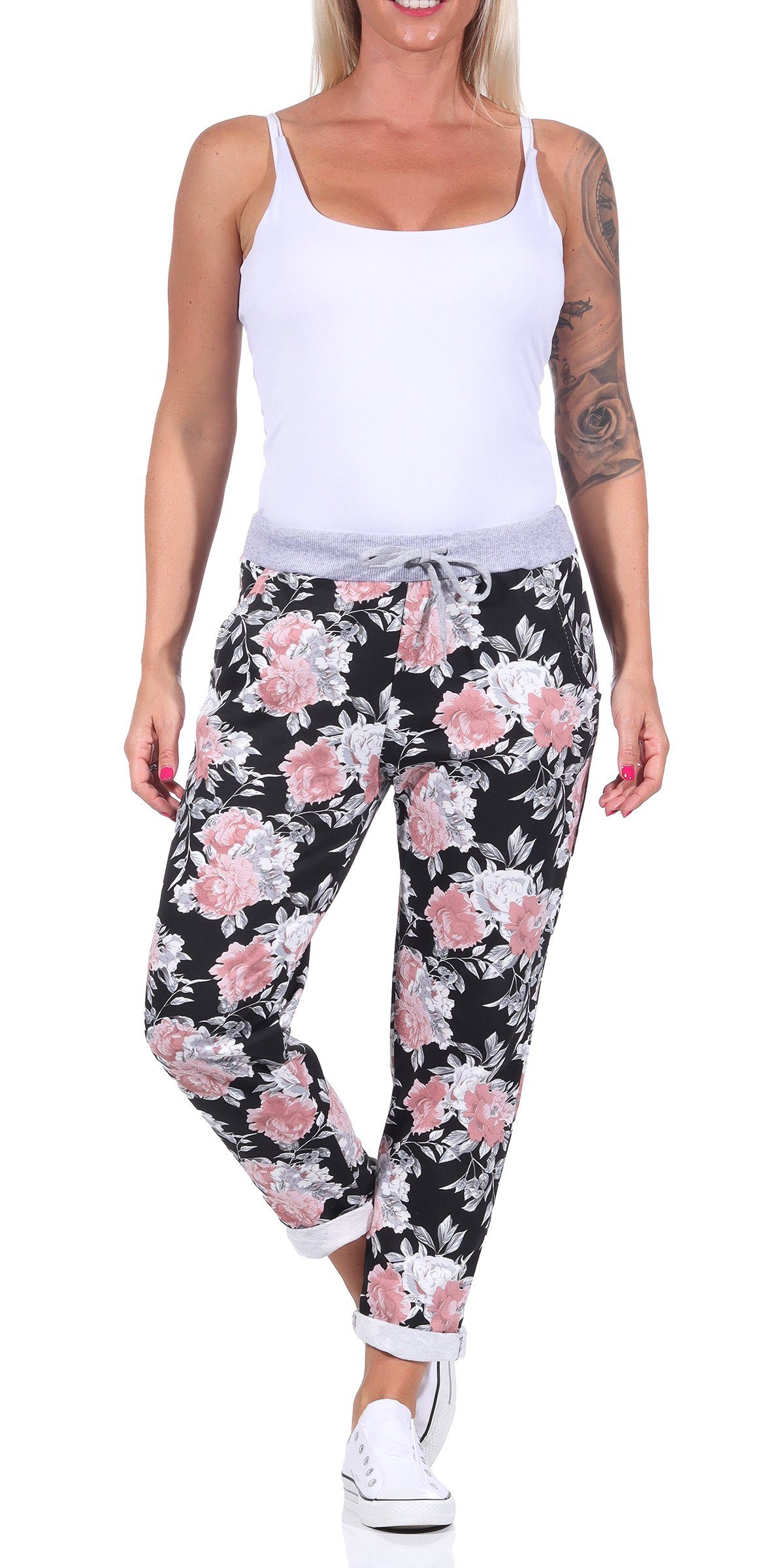 simaranda Jogginghose Damen Jogginghose 29 Schwarz / Blume 1 One Size 36-40 günstig online kaufen