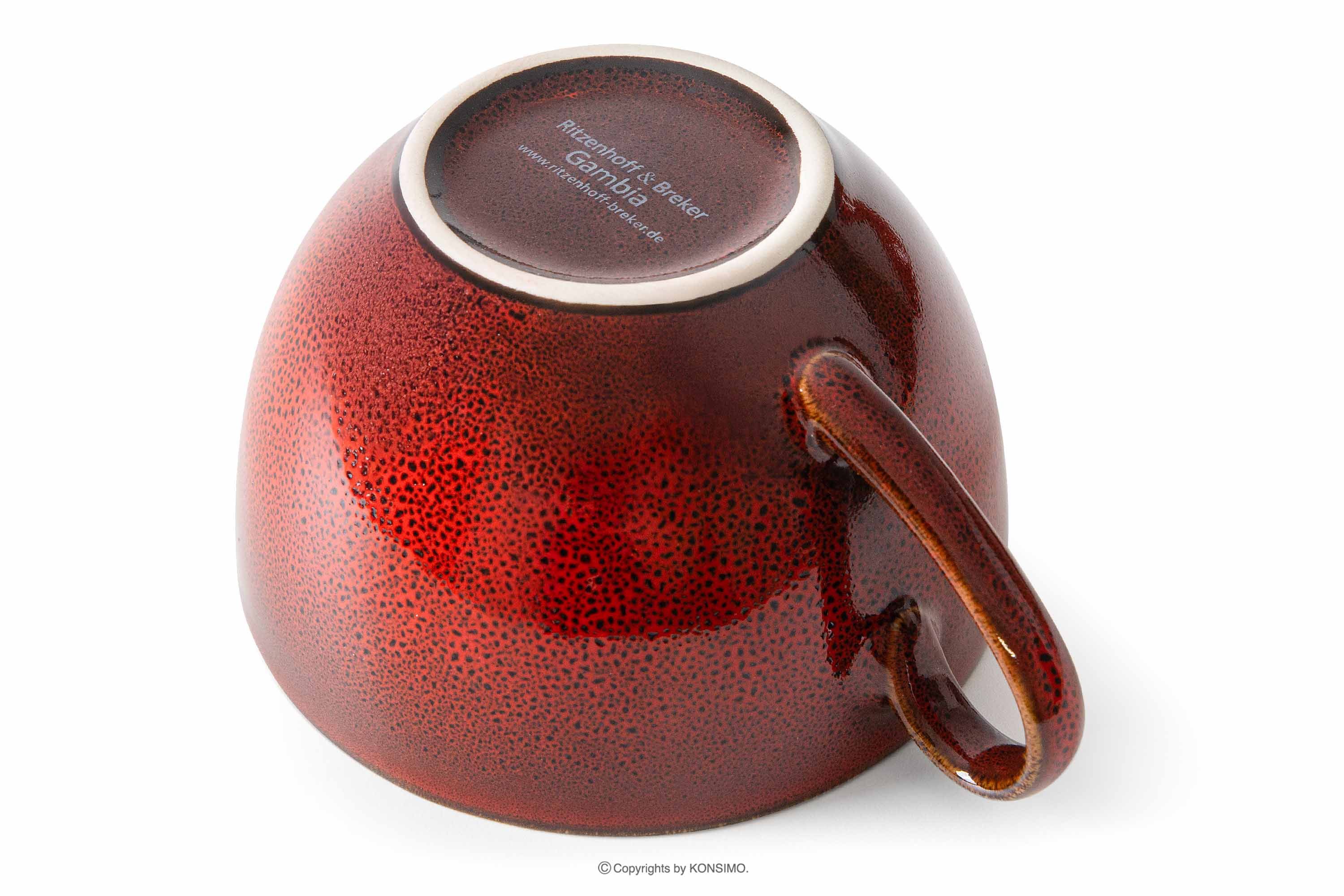 Ritzenhoff & Breker Kaffeeservice RITZENHOFF & BREKER GAMBIA Kaffeetassen-Set, rot, KONSIMO (6-tlg), 6 Personen, Steinzeug, jedes Stück ein Unikat, spülmaschinen & mikrowellengeeignet