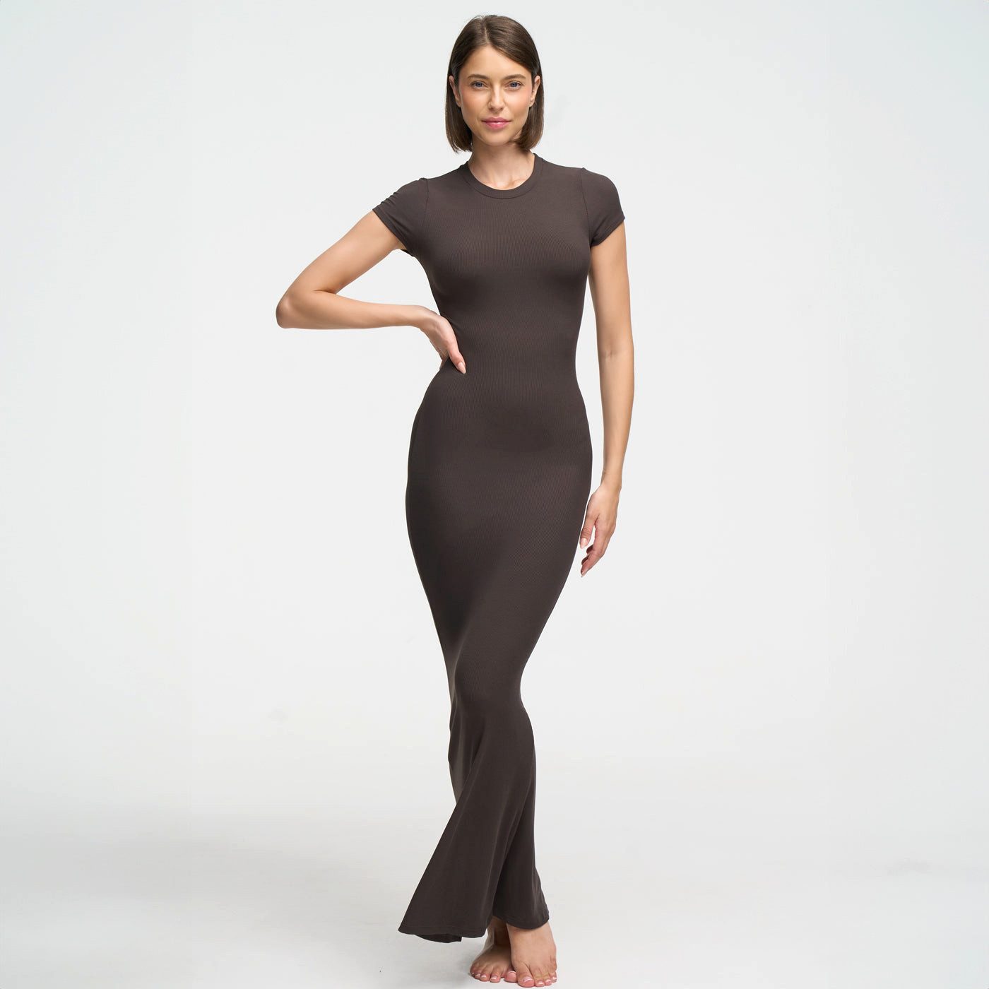 Creamy Fabrics Jerseykleid Ribbed T-Shirt Maxikleid-Ash günstig online kaufen