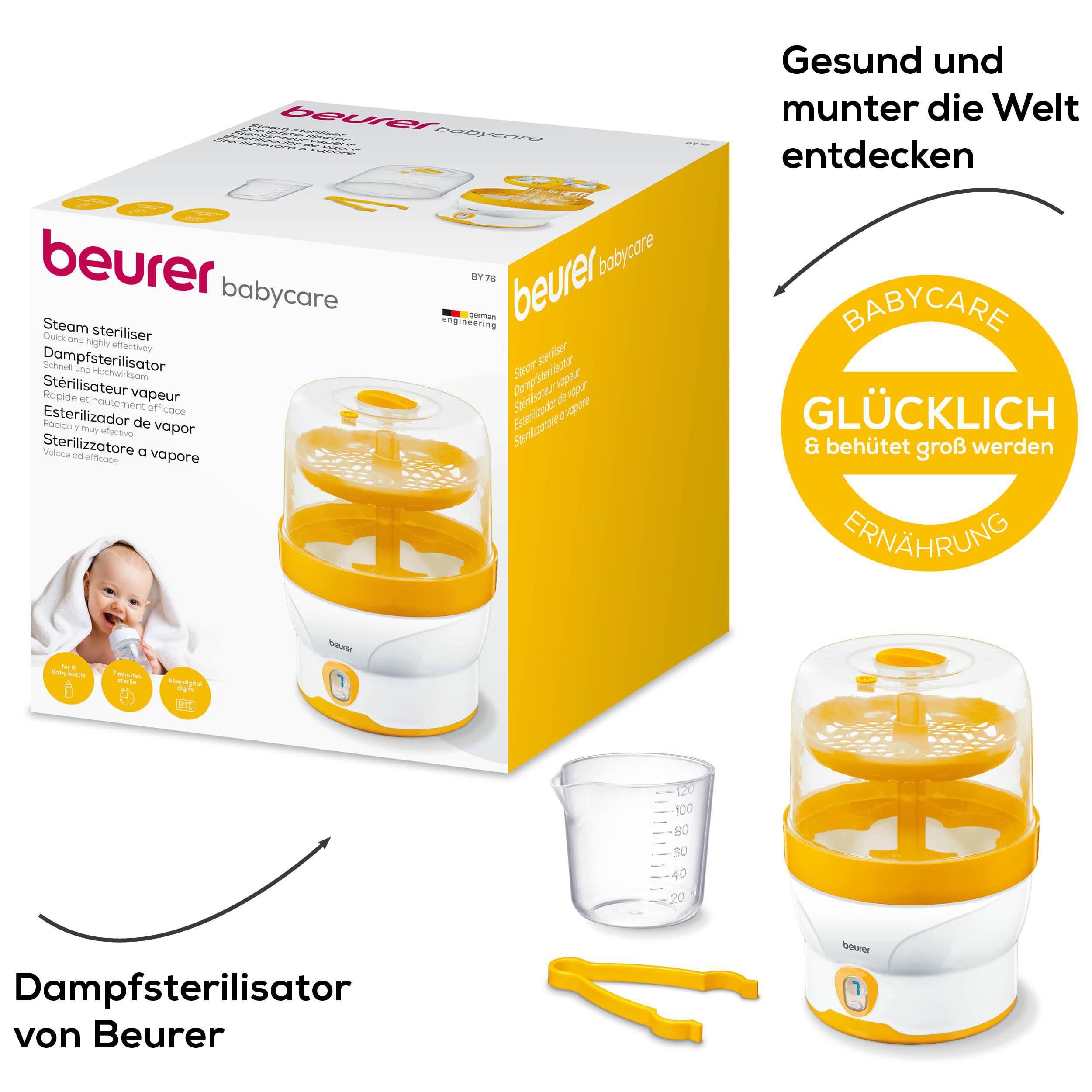 BEURER Dampfsterilisator BY 76 zur Beseitigung von Haushaltsbakterien, Desinfiziert 6 Fläschchen und Zubehör in 7 Minuten