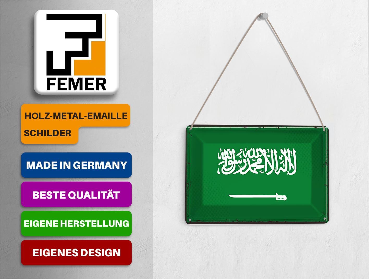Femer GmbH Postkarte Flagge Saudi-Arabien 14x10cm Retro Saudi Arabia, unfrankiert