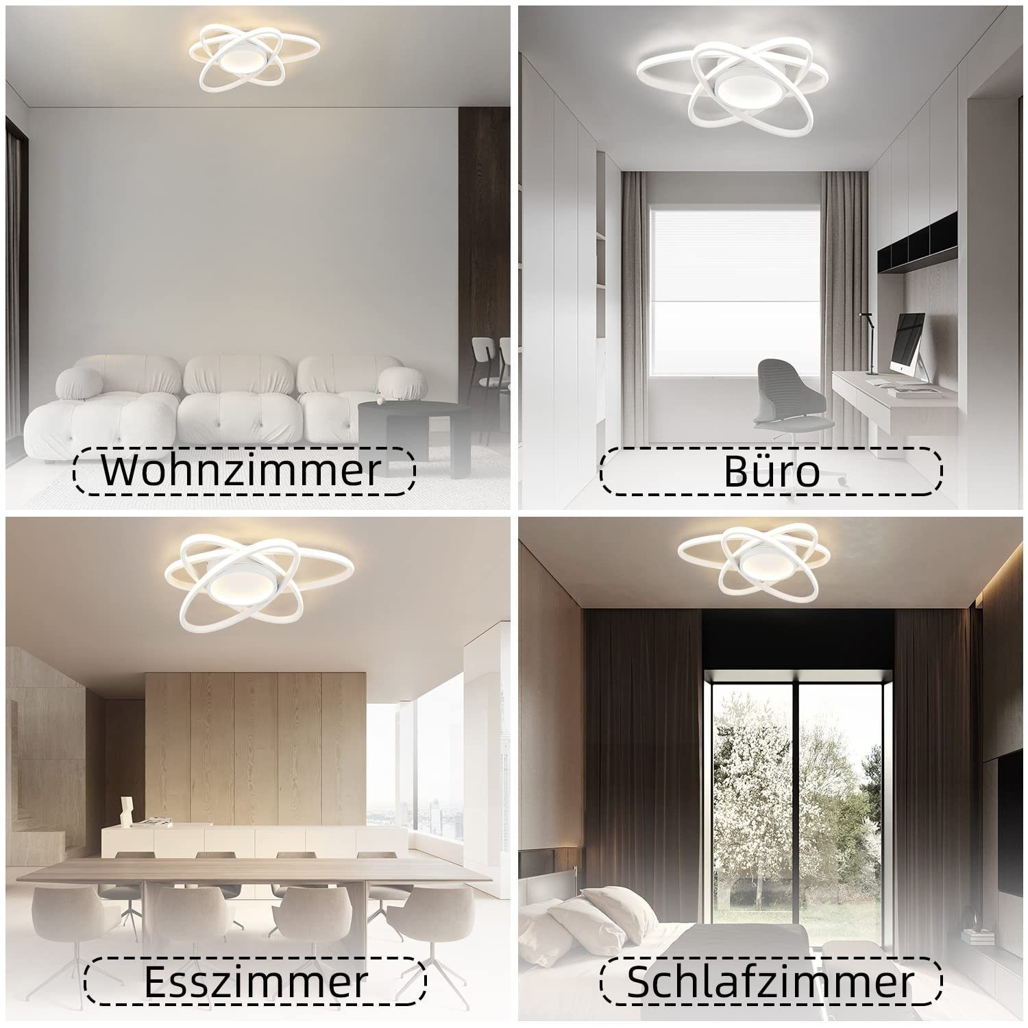 ZMH LED 77W, 3 Deckenleuchte, Deckenleuchte dimmbar, Oval LED Weiß Tageslichtweiß, integriert, fest