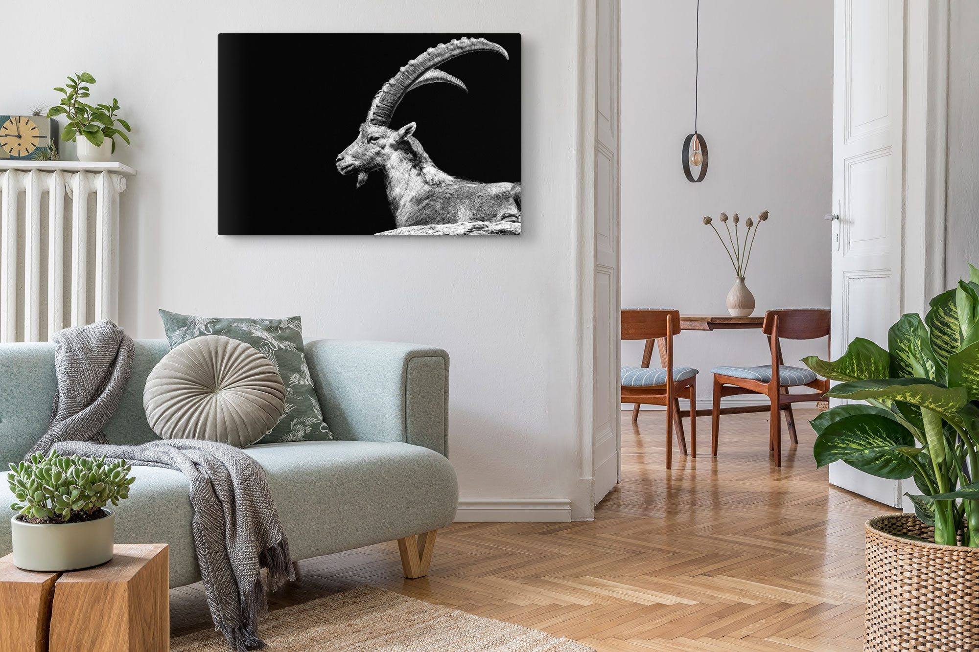 Sinus Art Leinwandbild 120x80cm Wandbild auf Leinwand Steinbock Tierfotografie schwarzer Hint, (1 St) – Bild 5 von 5