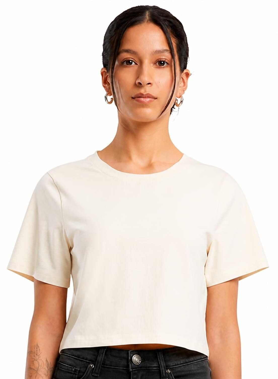 Build Your Brand Rundhalsshirt Damen Cropped Tee / Single Jersey / Kurz geschnitten